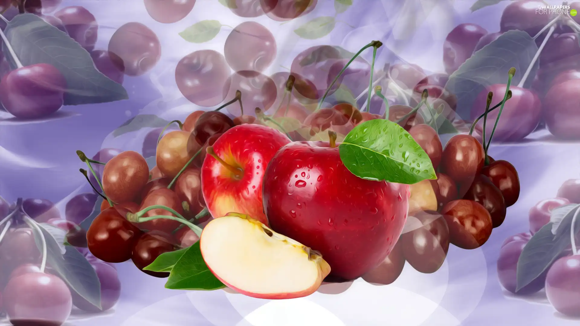 Fruits, cherries, graphics, apples