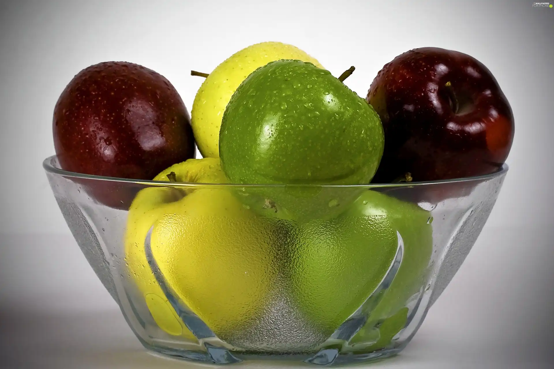 Glass, color, apples, bowl