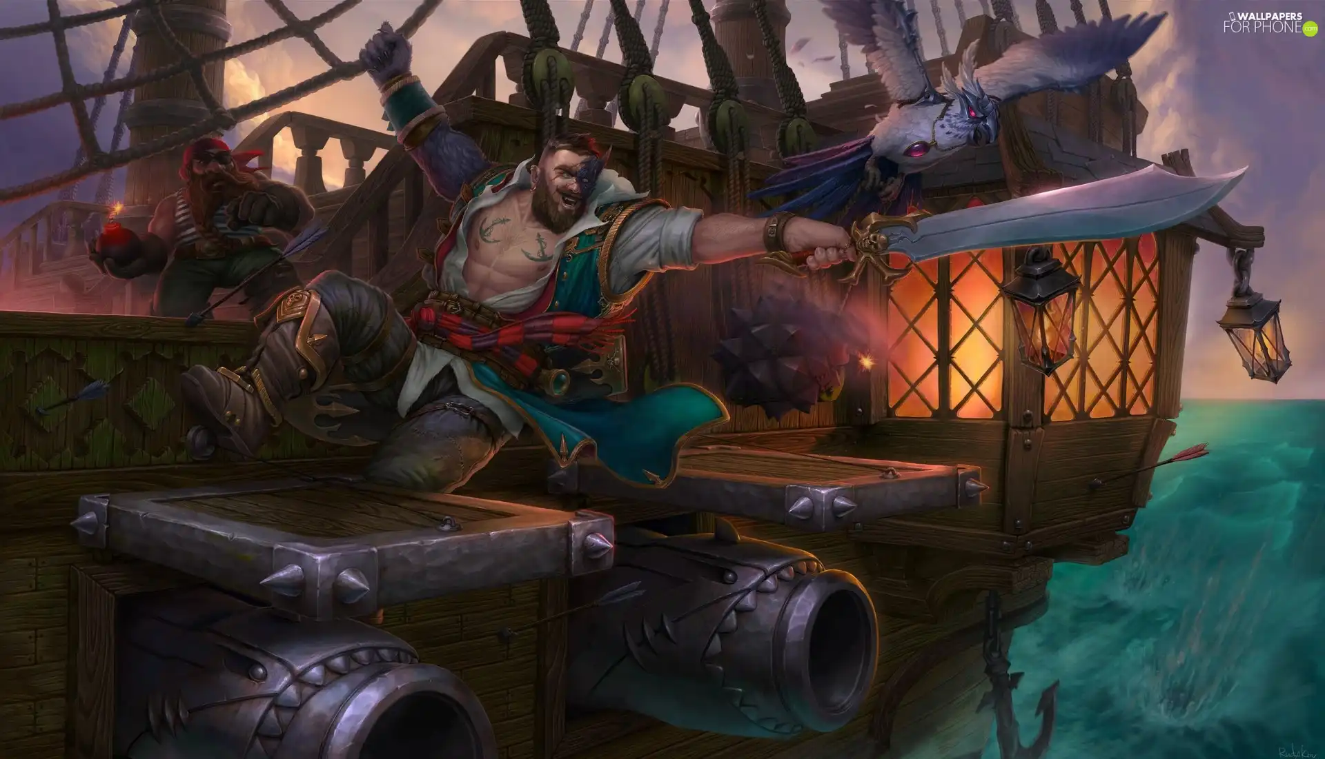 Digital Art, ship, cannon, pirate