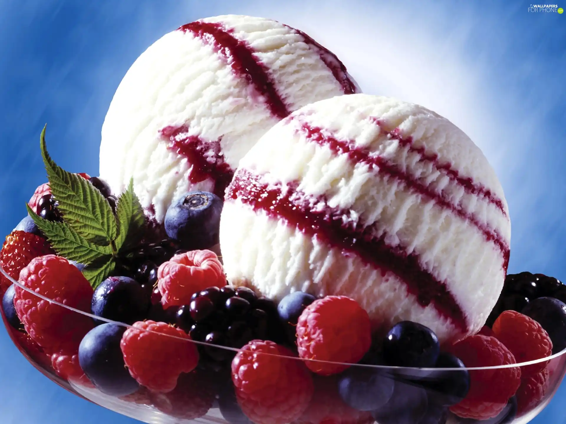 Ice Cream, Two, blackberries, blueberries, raspberries, M&Ms balls