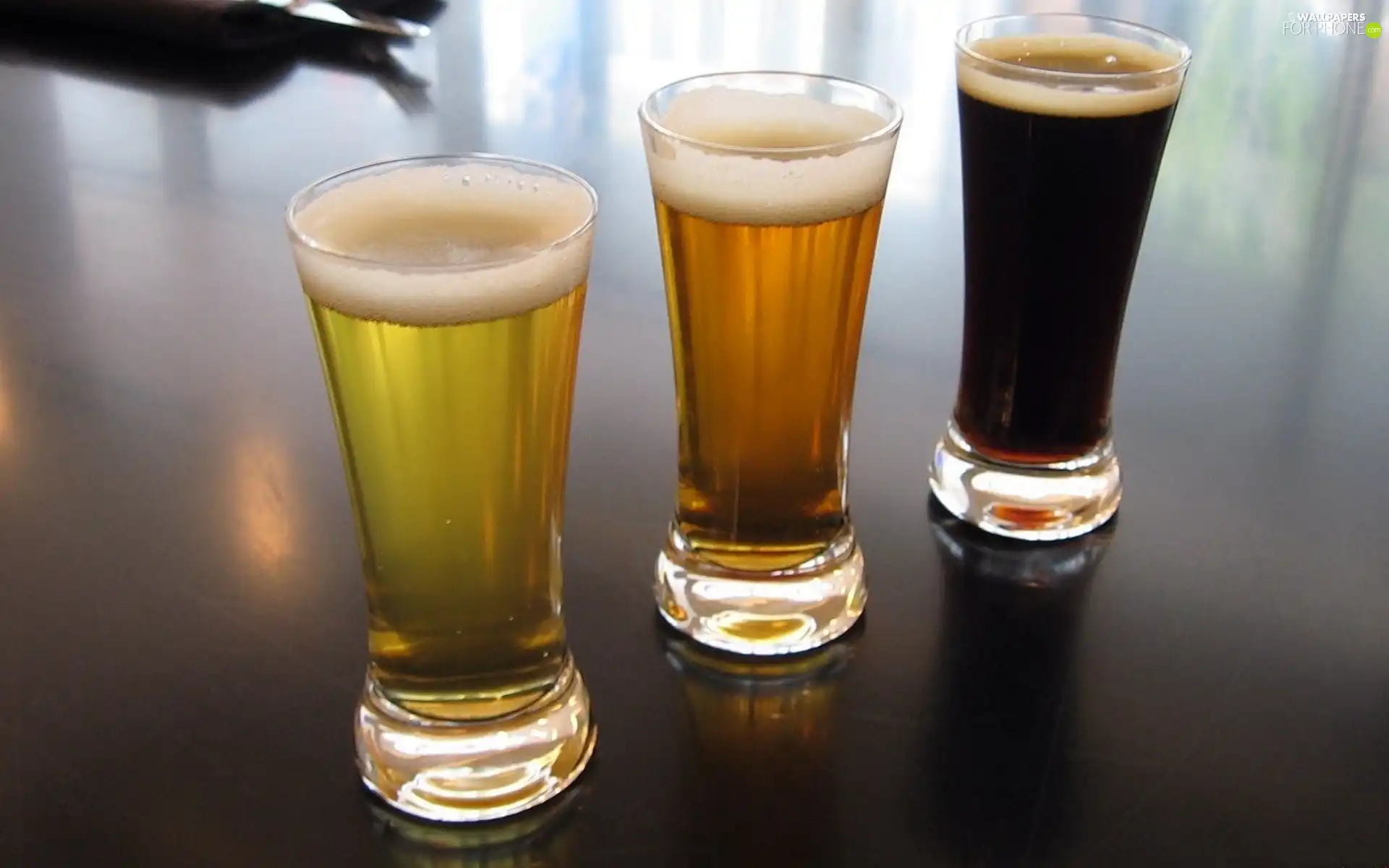 beer, Three, glasses