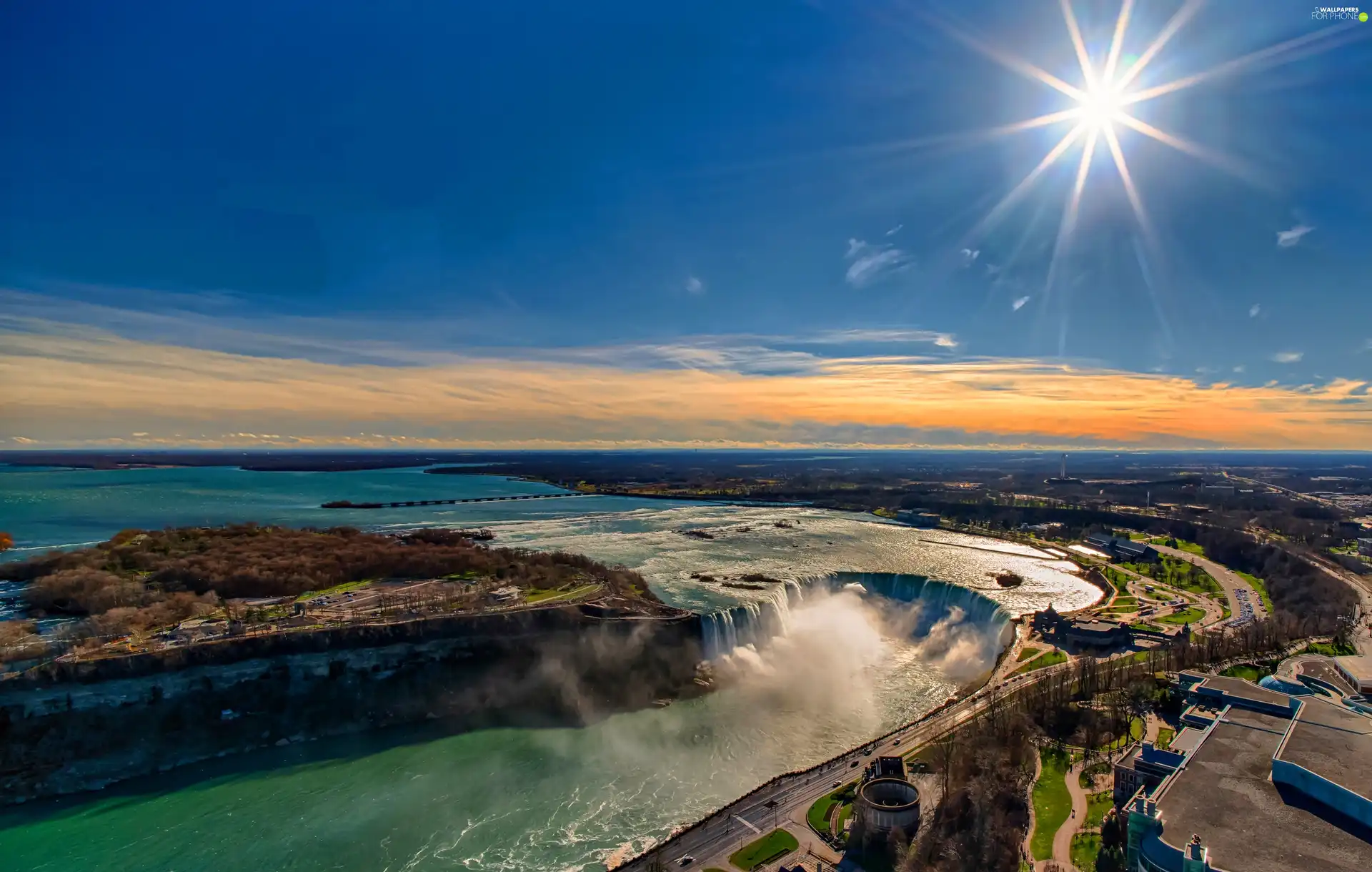 rays, sun, Aerial View, bird, Niagara Falls