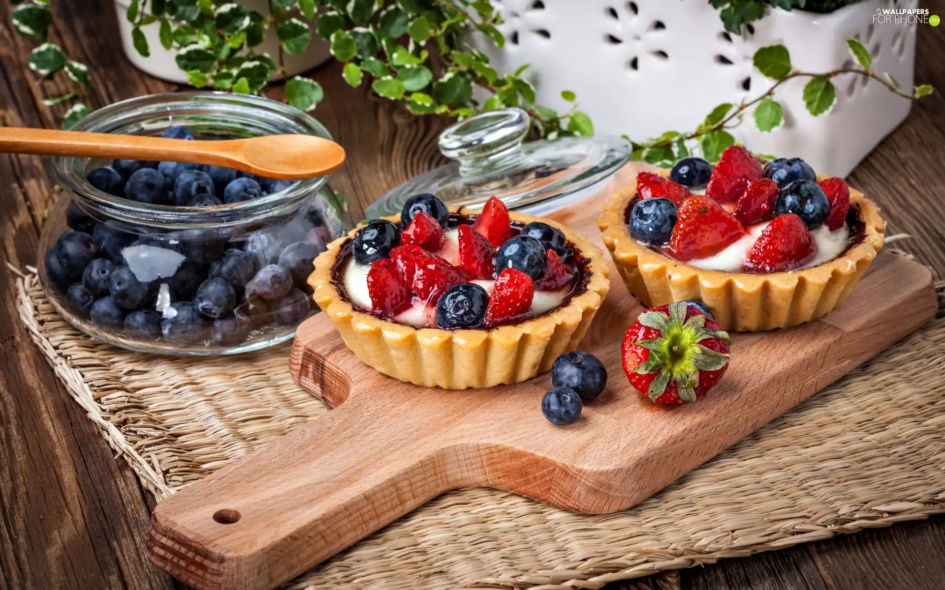 jar, blueberries, Muffins, strawberries, board
