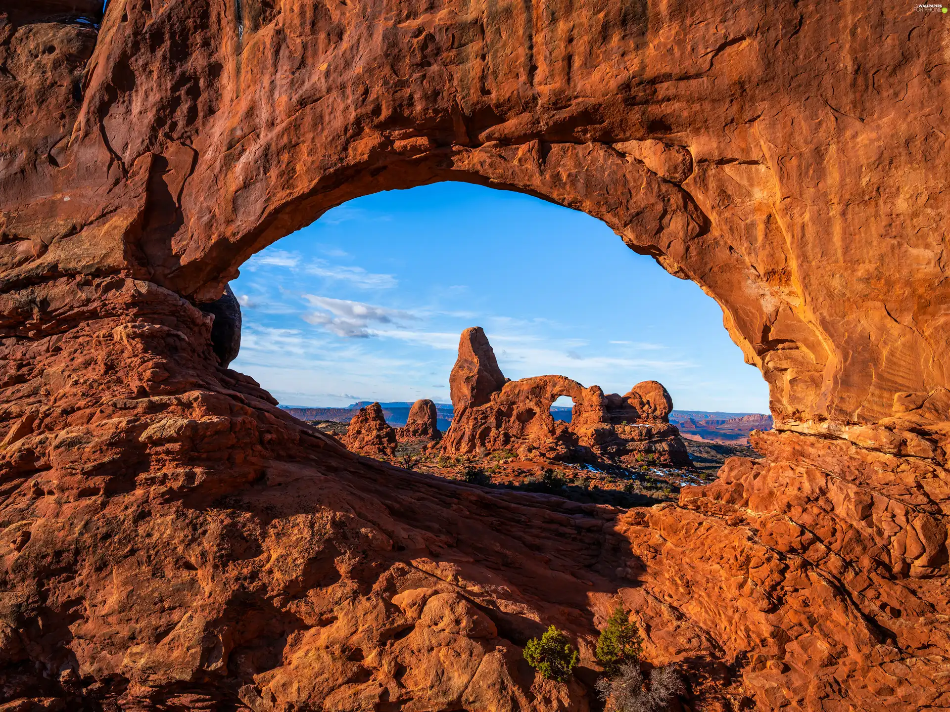 Arches National Park, The United States, Bow, Sky, rocks, Utah State
