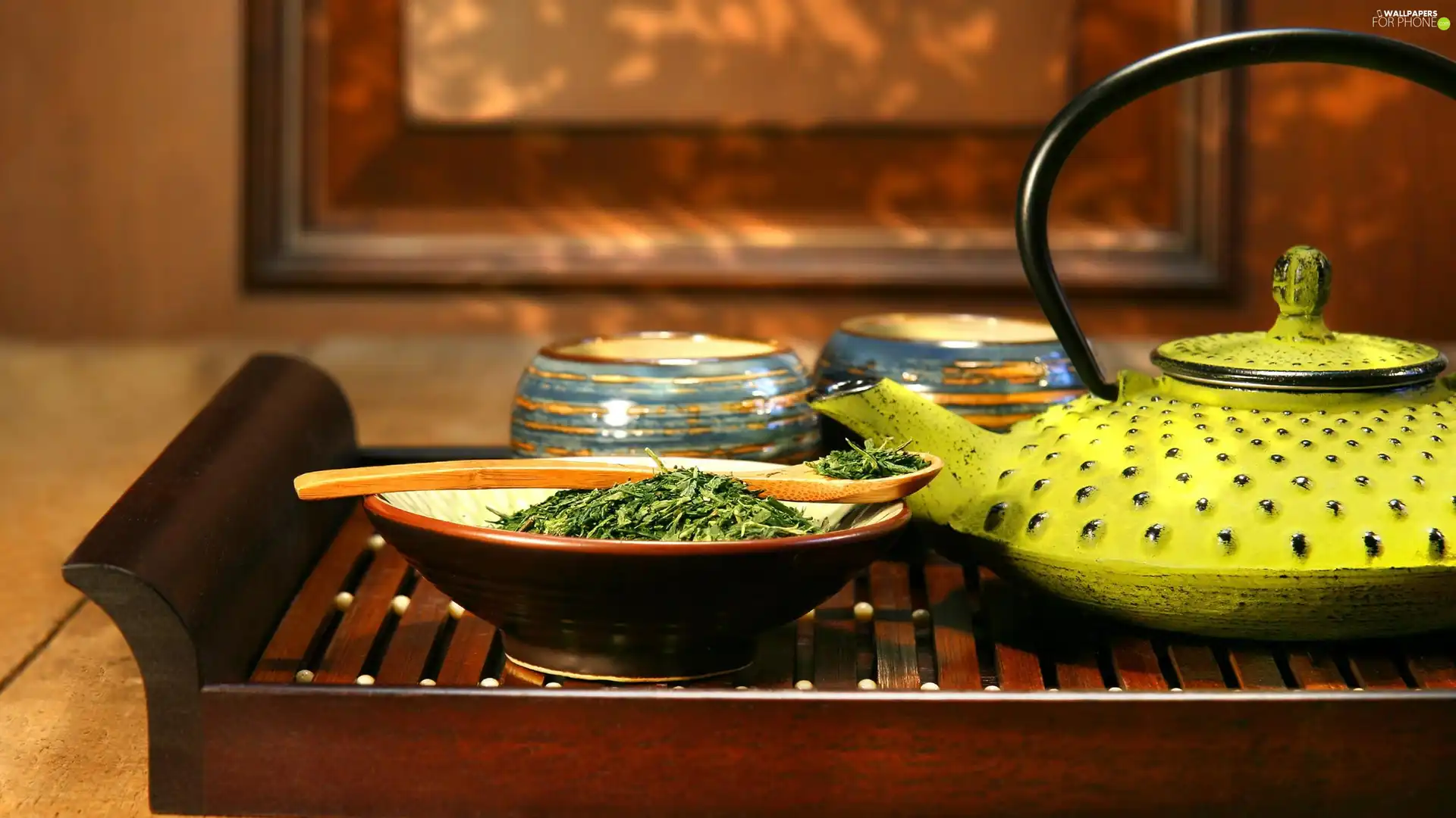 tea, Tray, Tea Bowls, blur, teapot, Green
