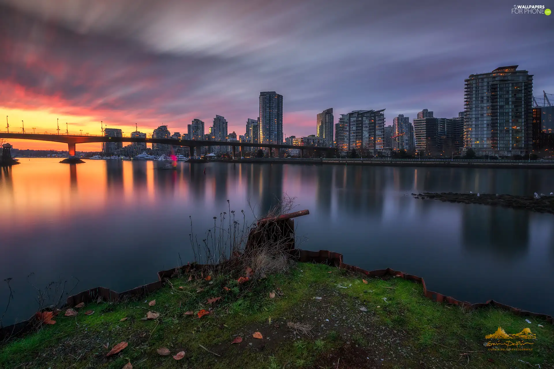 skyscrapers, Vancouver, Great Sunsets, Province of British Columbia, Canada, bridge, clouds