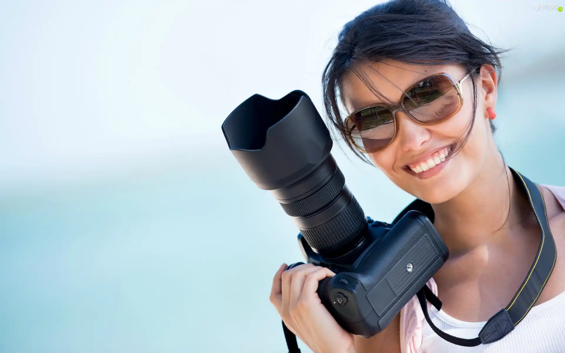 Camera, photographic, Smile, Glasses, Women