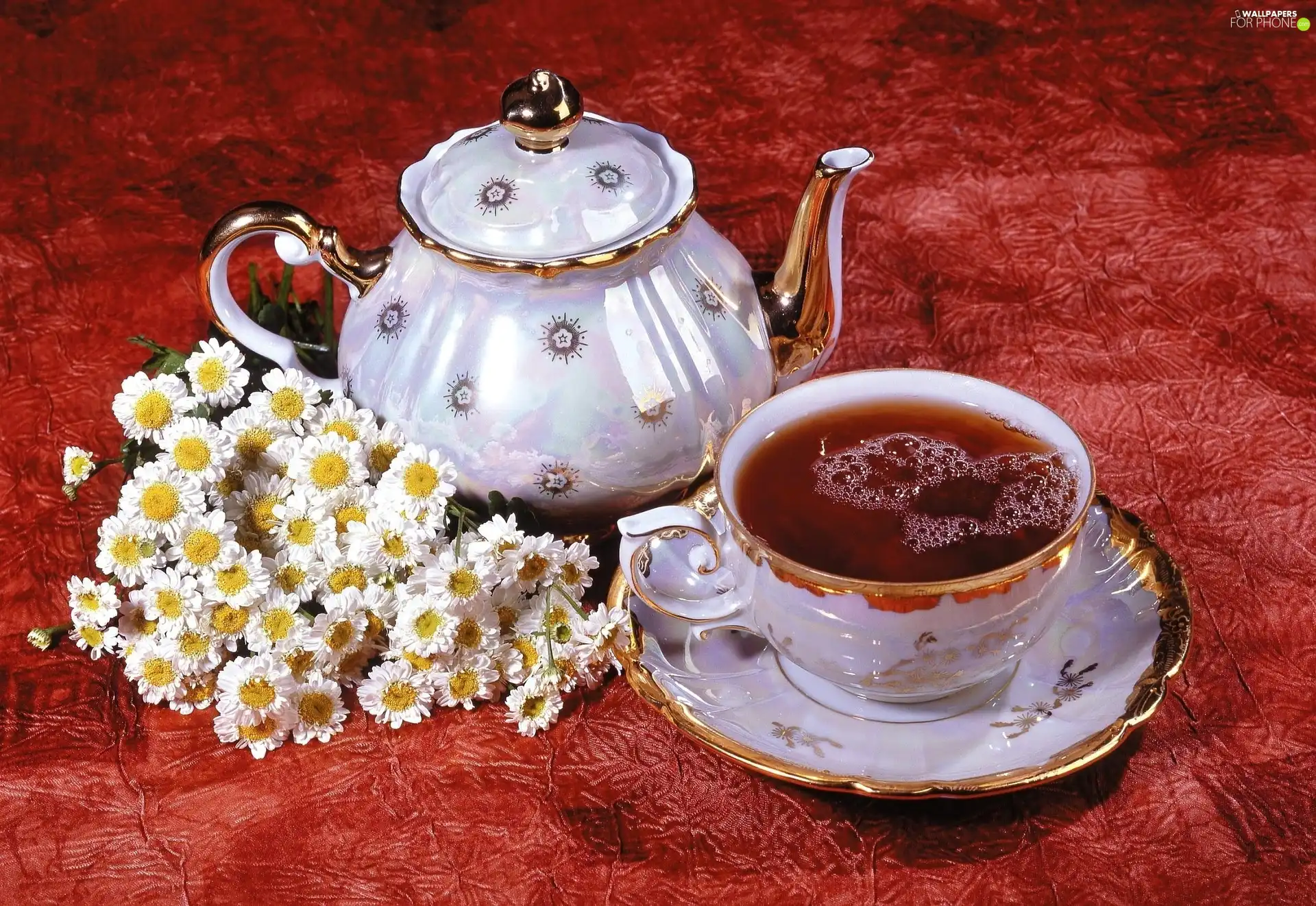 jug, tea, chamomile, cup