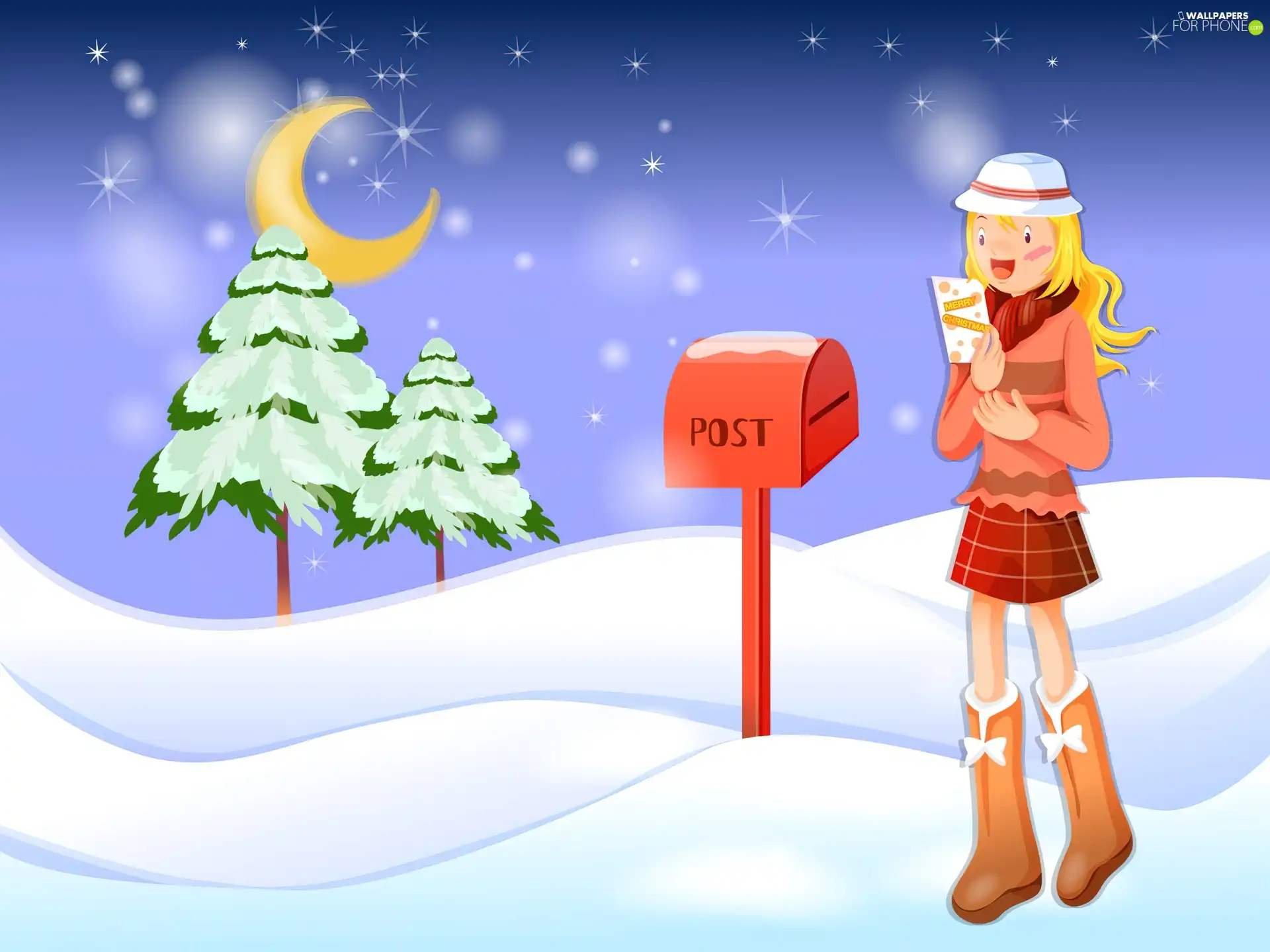 girl, winter, christmas, letter