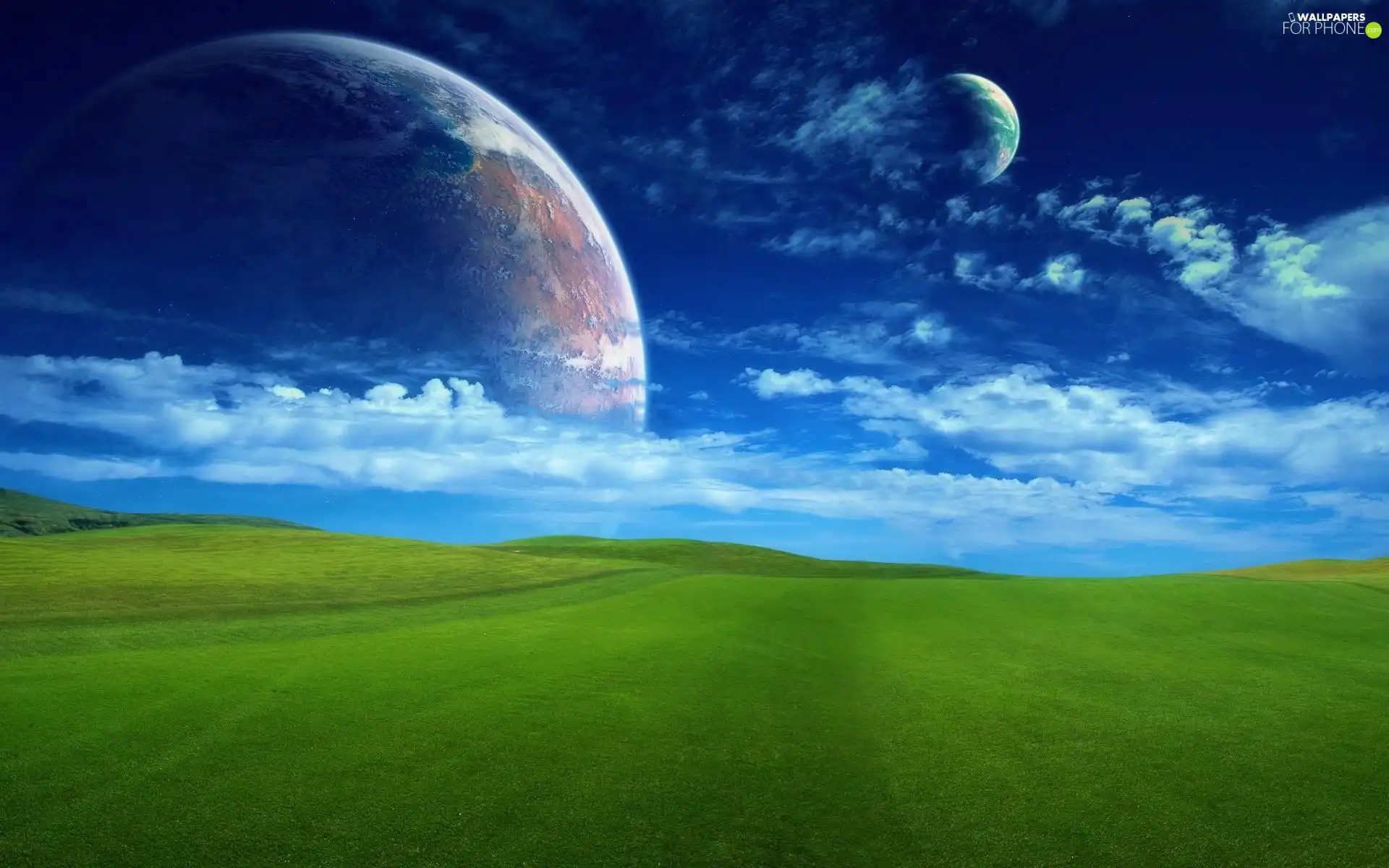 clouds, Meadow, Planet