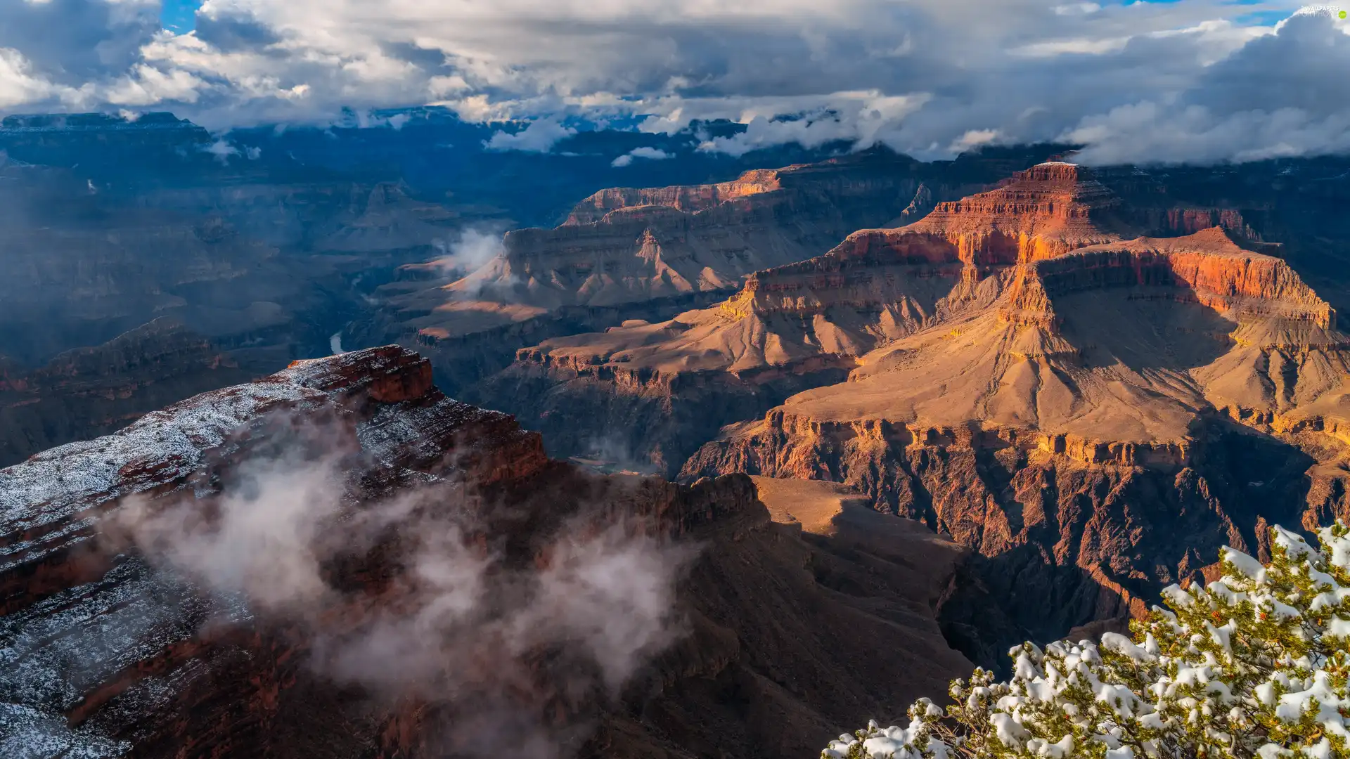 Grand Canyon, rocks, The United States, Mountains, State of Arizona, Grand Canyon, Grand Canyon National Park, clouds