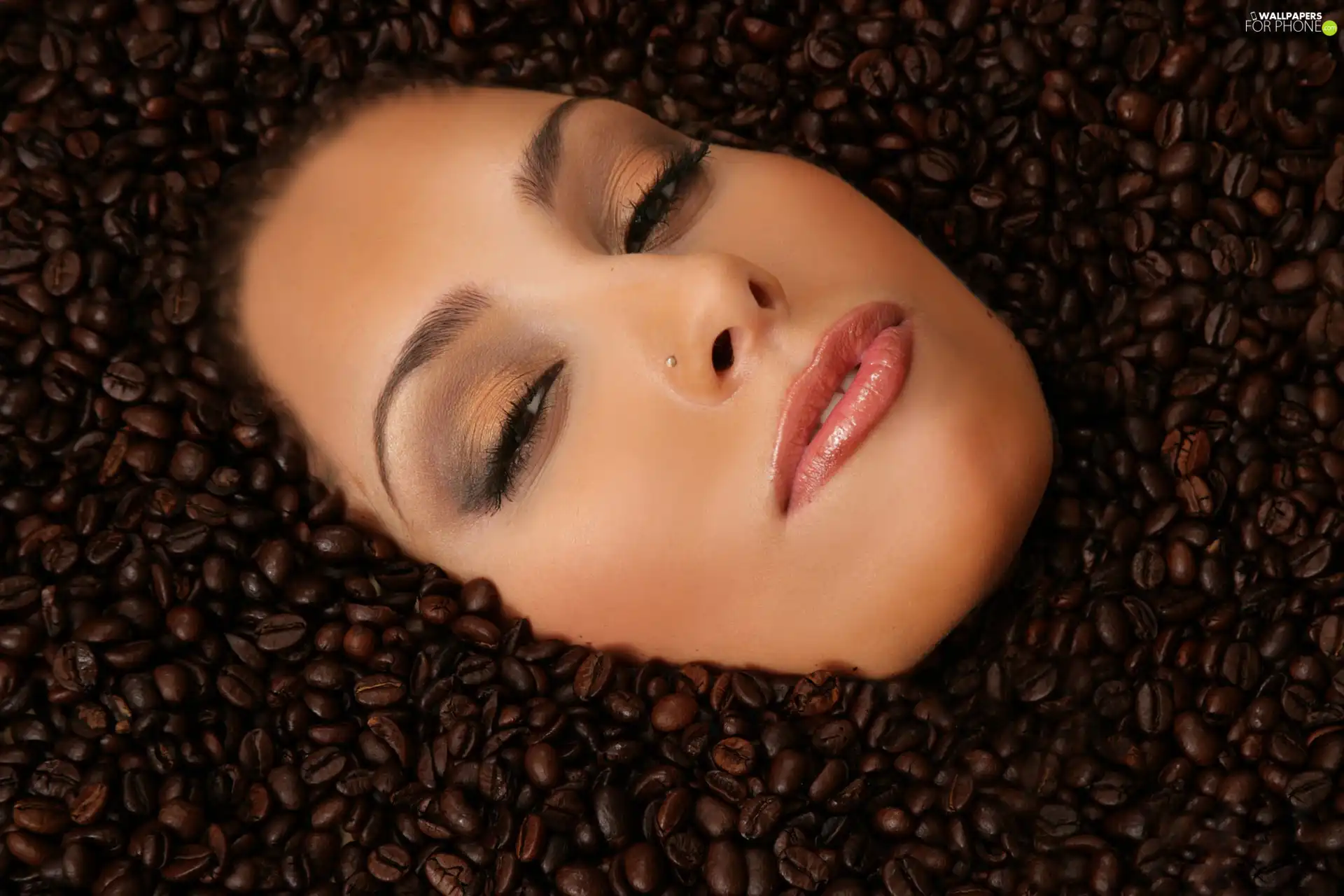 woman, grains, coffee, face