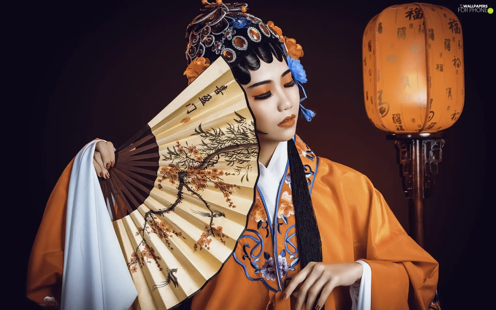 kimono, Fan, Lamp, ornamental, head, Asian, Women, cover
