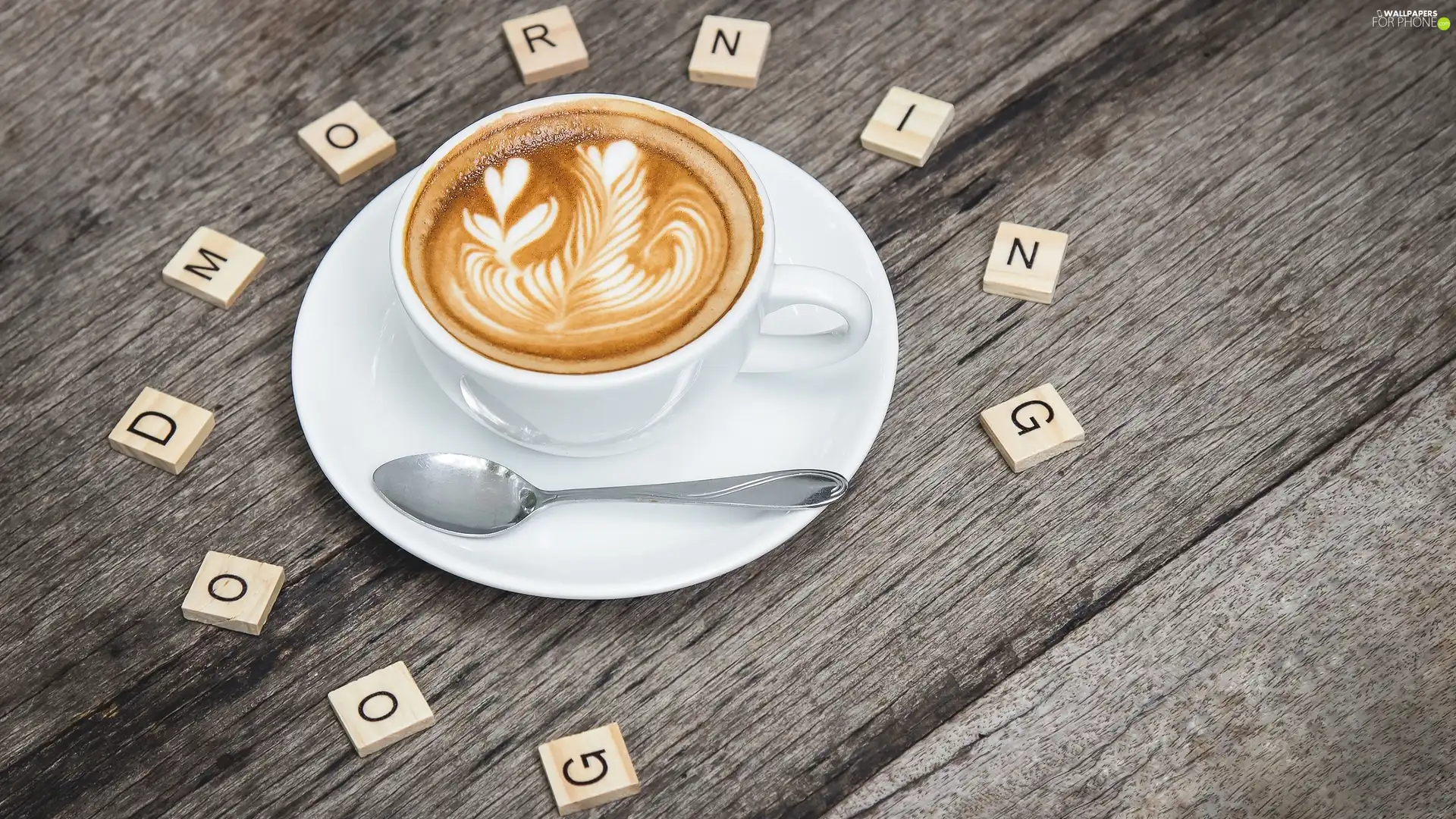 cup, teaspoon, Good Morning, Scrabble, Good morning, cappuccino, coffee, text