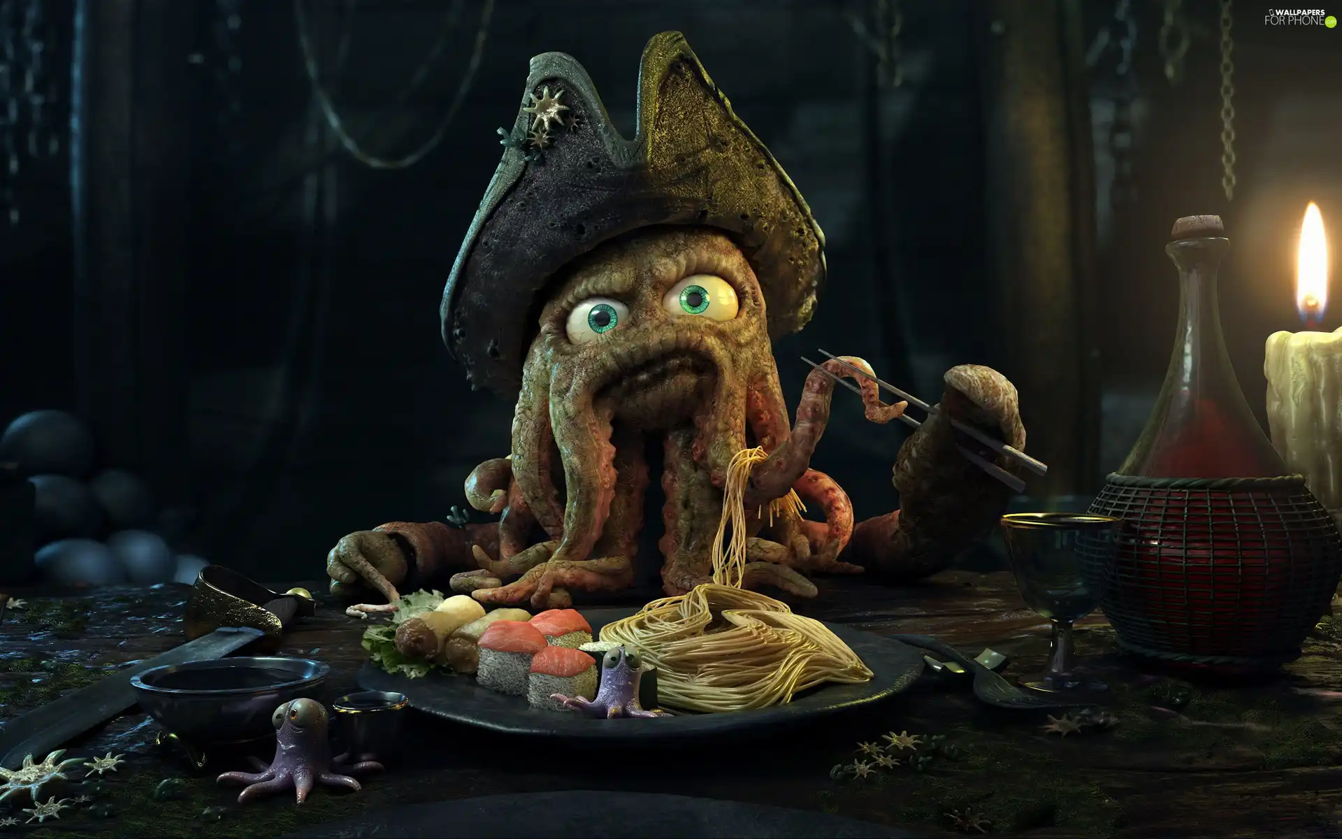 Davy, jones, tentacles, food, Pirate