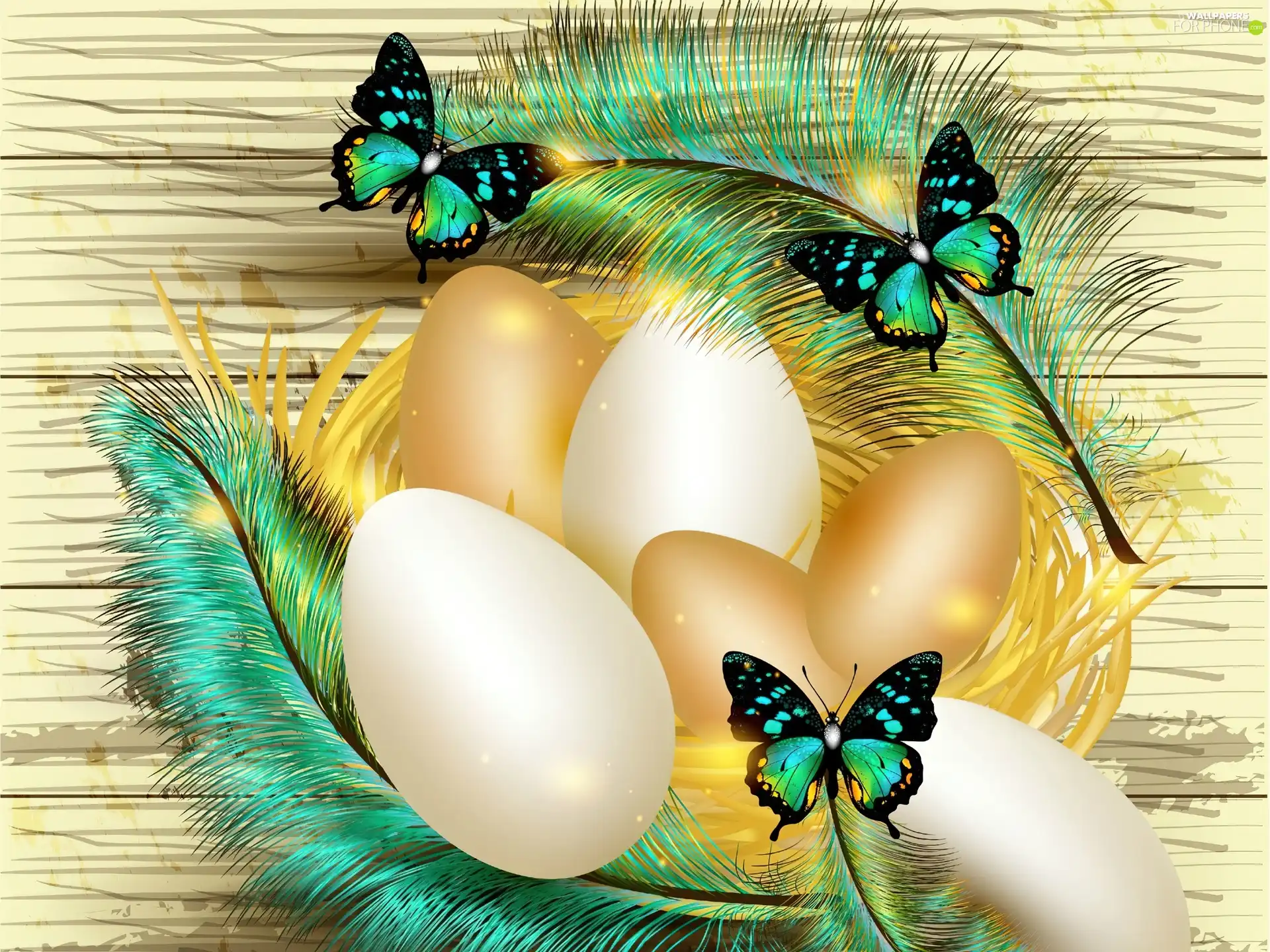Easter, graphics, butterflies, feather, eggs