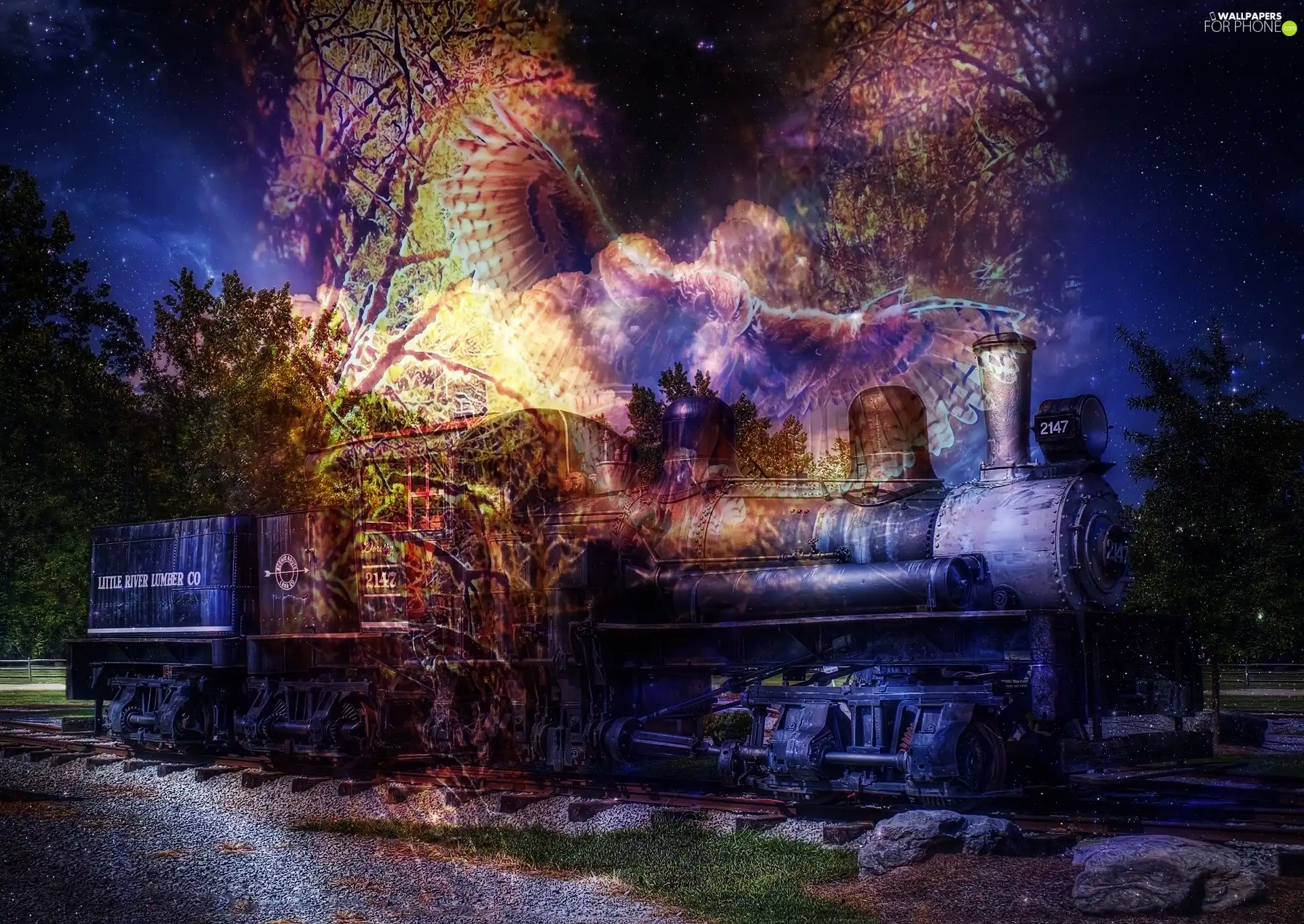 fantasy, locomotive, evening