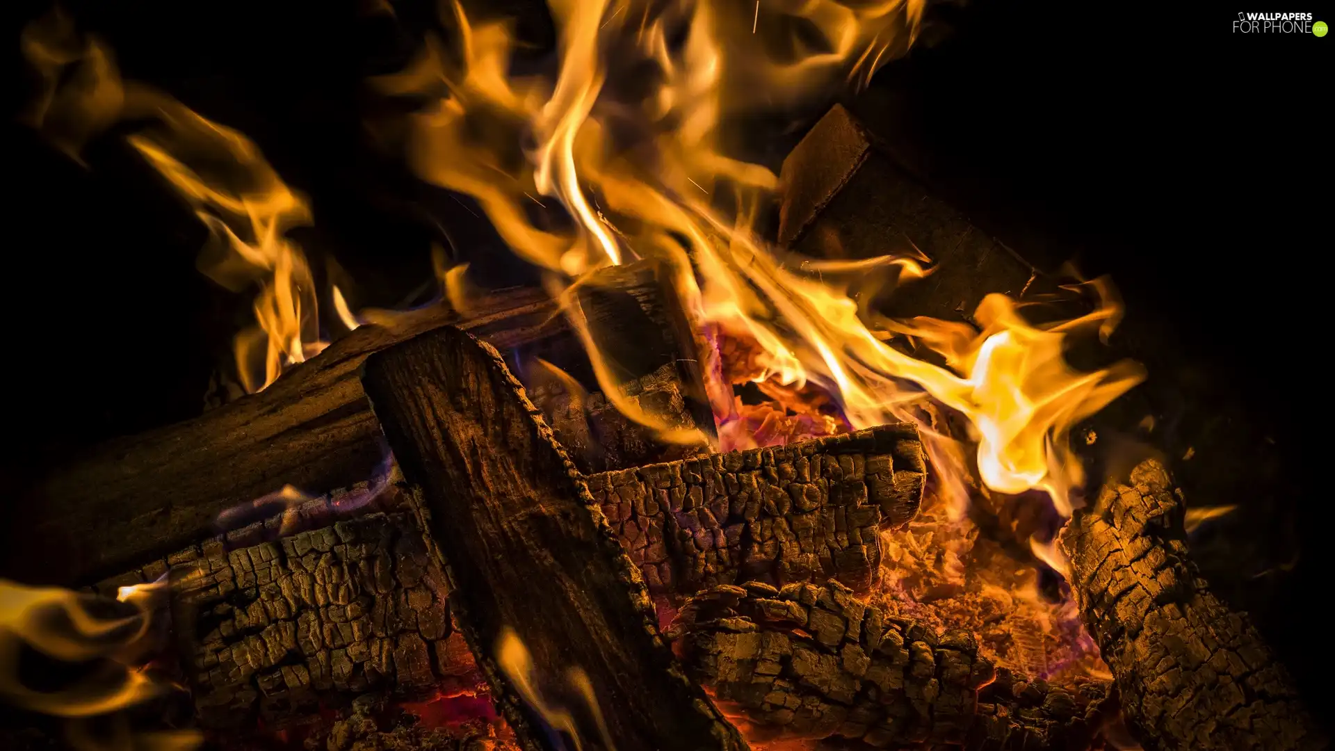 Big Fire, embers, Wood, Flames