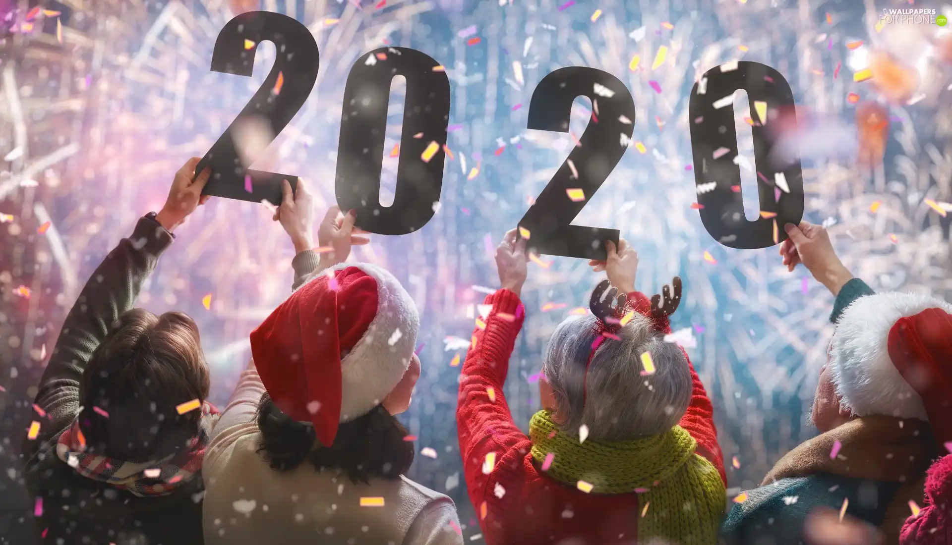 2020, New Year, fireworks, confetti, People, numbers