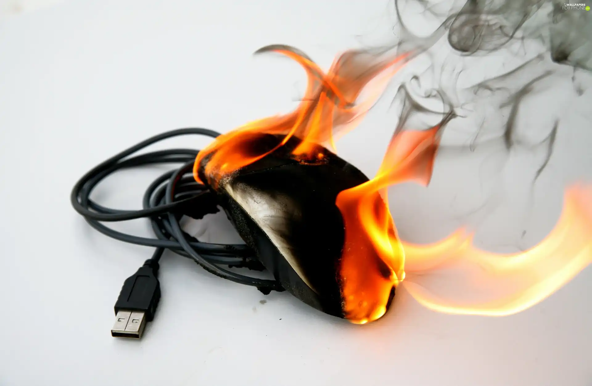 Wired, Burning, flame, smoke, USB, mouse