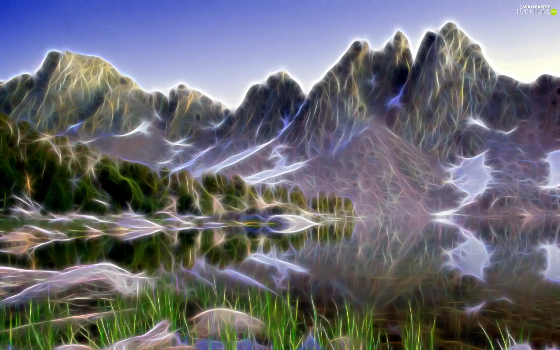 Mountains, graphics, Fractalius, lake