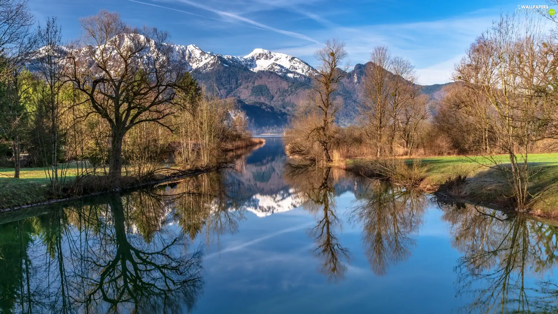 trees, Mountains, Bavaria, Bavarian Alps, River, viewes, Germany