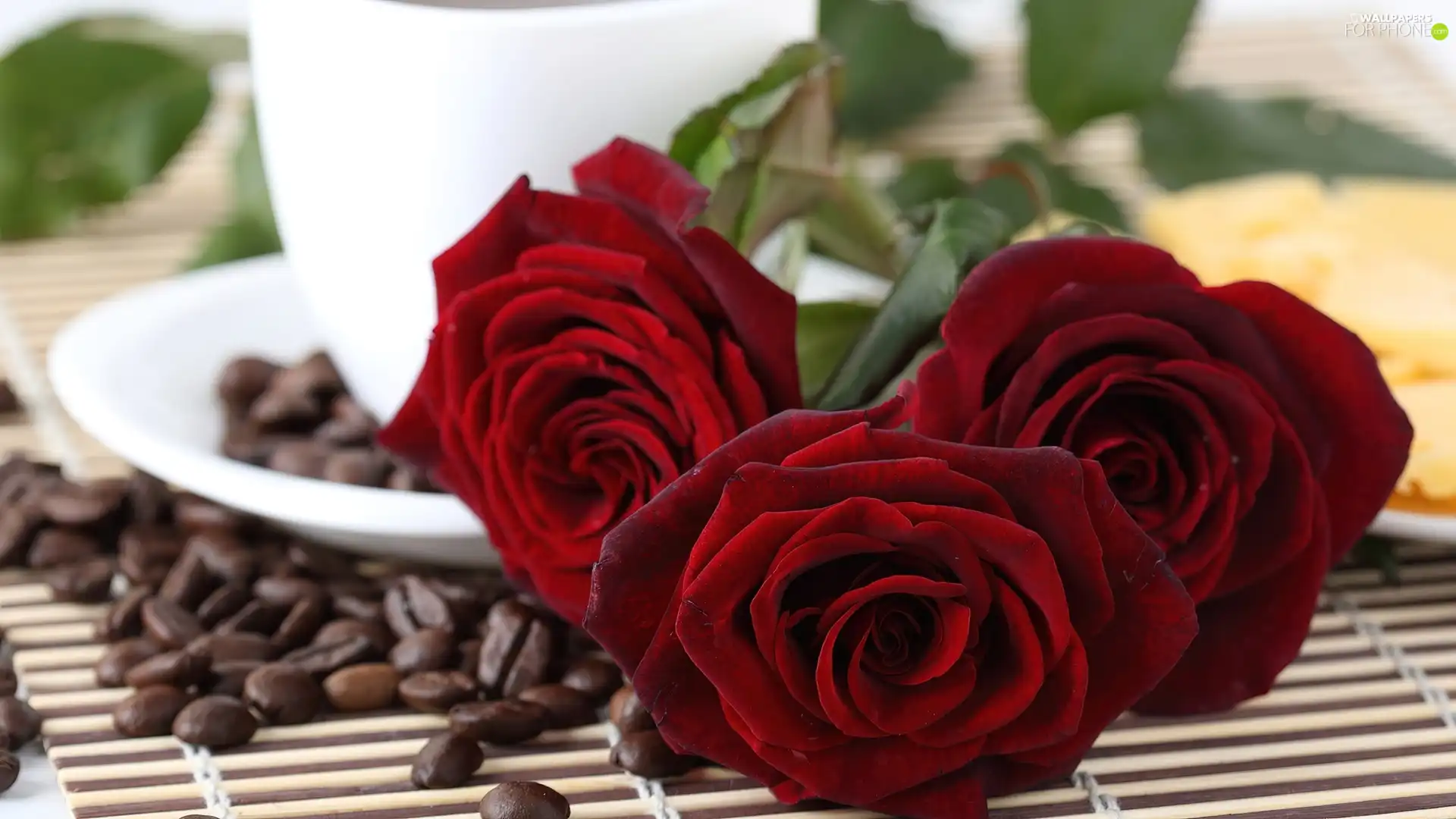 grains, coffee, roses, cup, Three