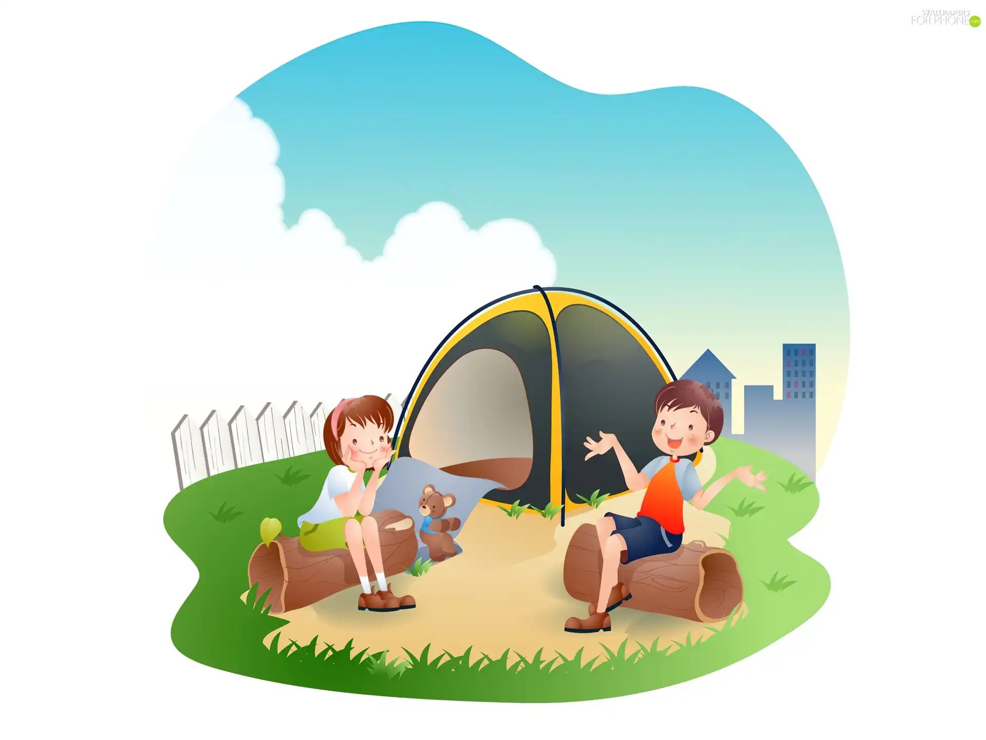 Kids, holiday, graphics, Tent
