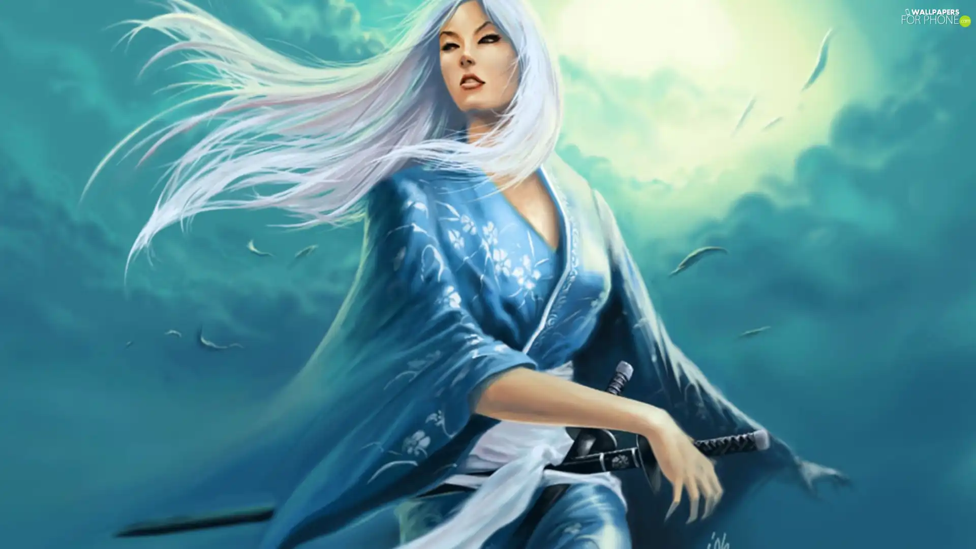 Women, Swords, graphics, kimono