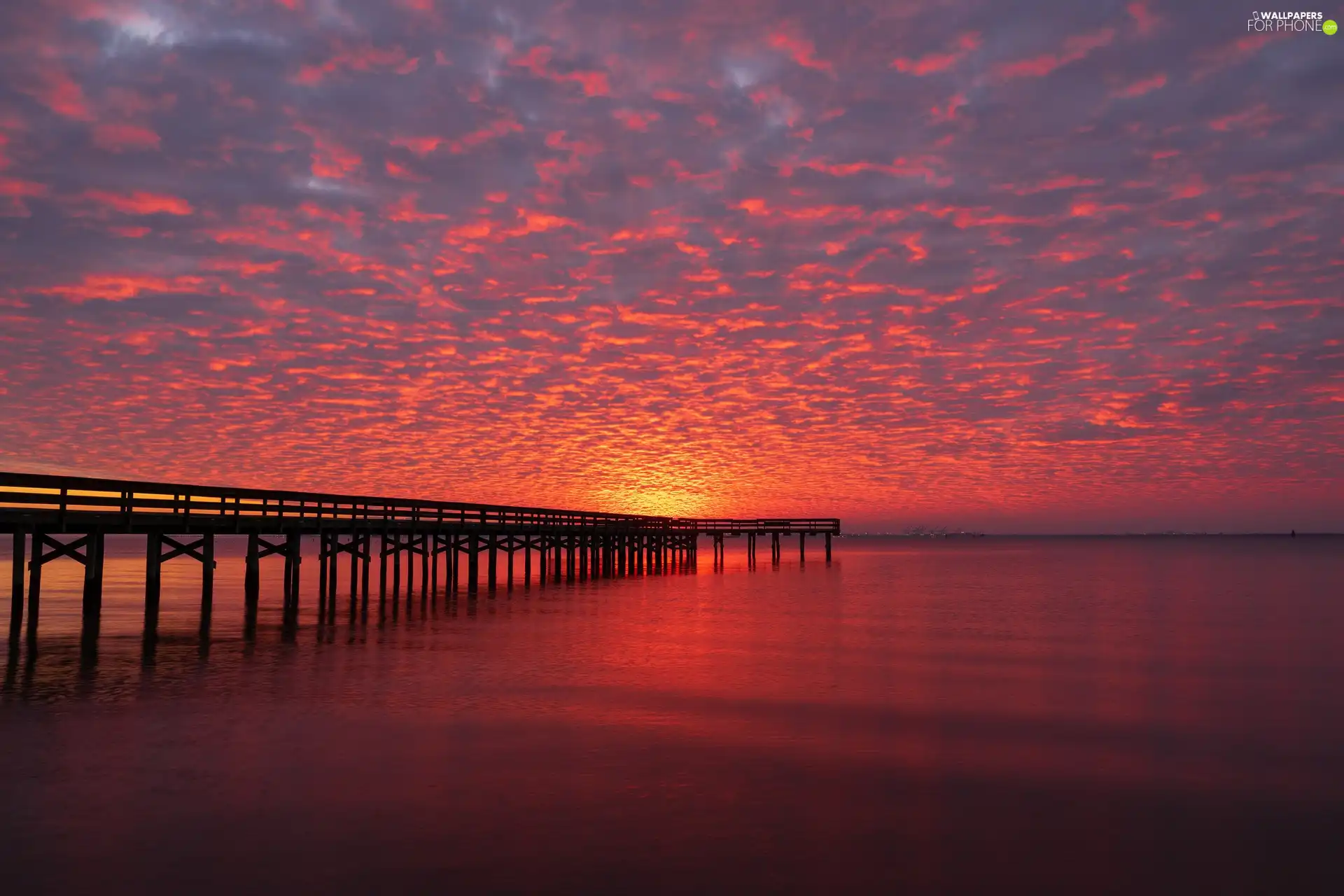 pier, Great Sunsets, clouds, sea