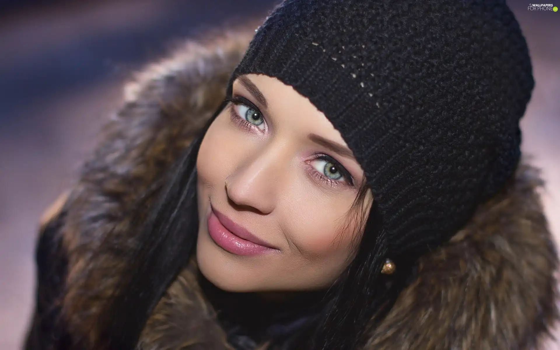 make-up, Smile, Winter, delicate, girl, Hat, coat