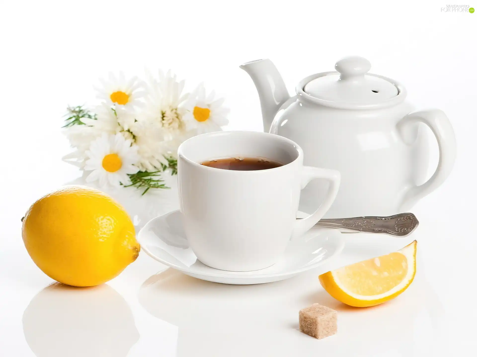 jug, cup, daisy, Lemon, tea