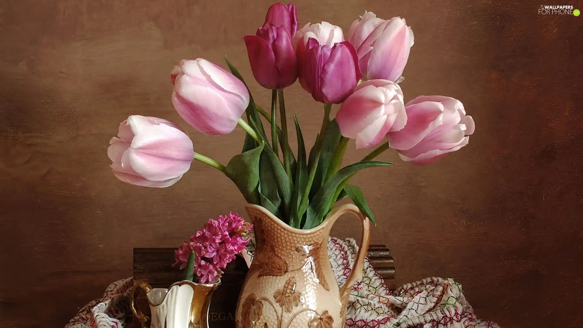 Pink, clay, Jugs, Tulips