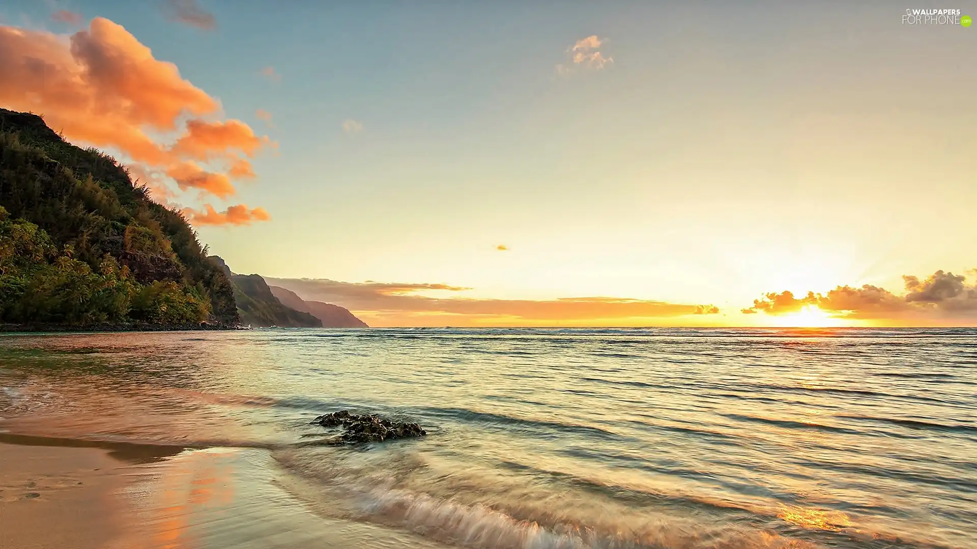 Kauai, sea, sun, Aloha State Hawaje, rays, Beaches