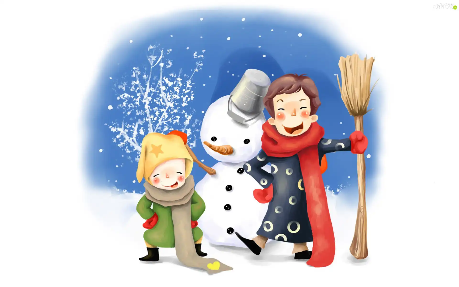 winter, Snowman, Kids, snow