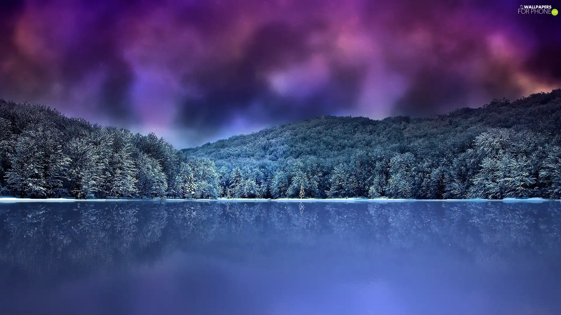lake, Sky, forest