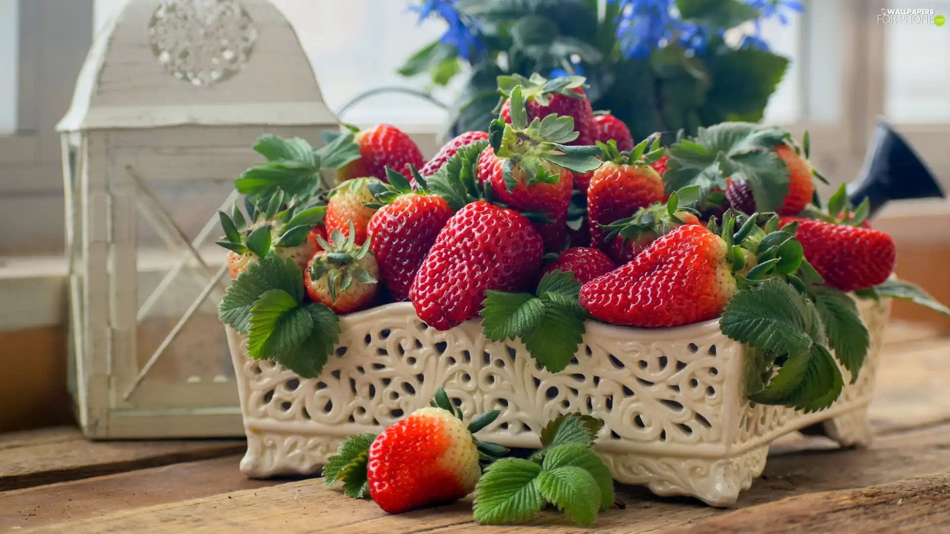 container, Castellated, strawberries, lantern, Mature, bowl