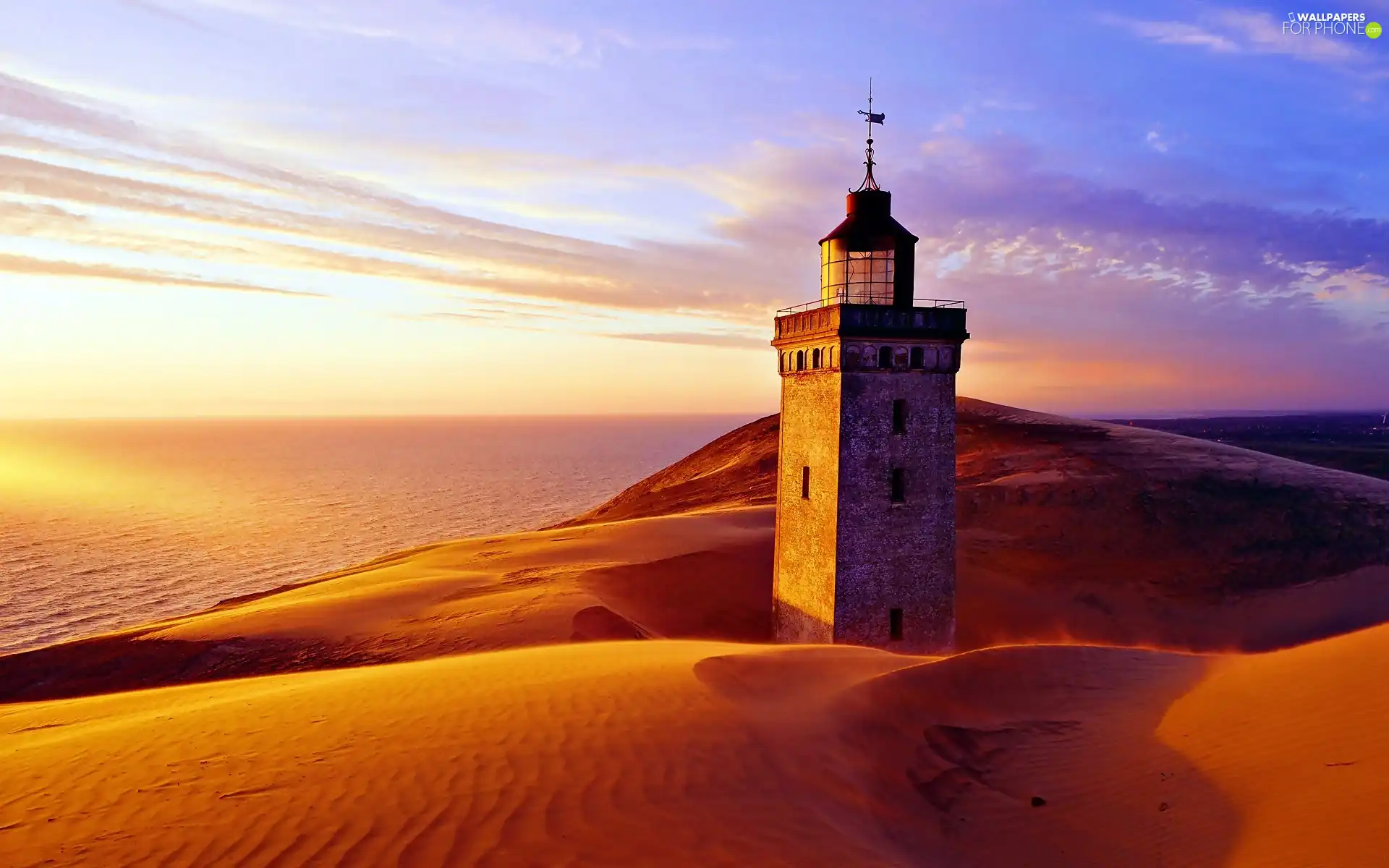 Lighthouse, maritime, sun, Dunes, west