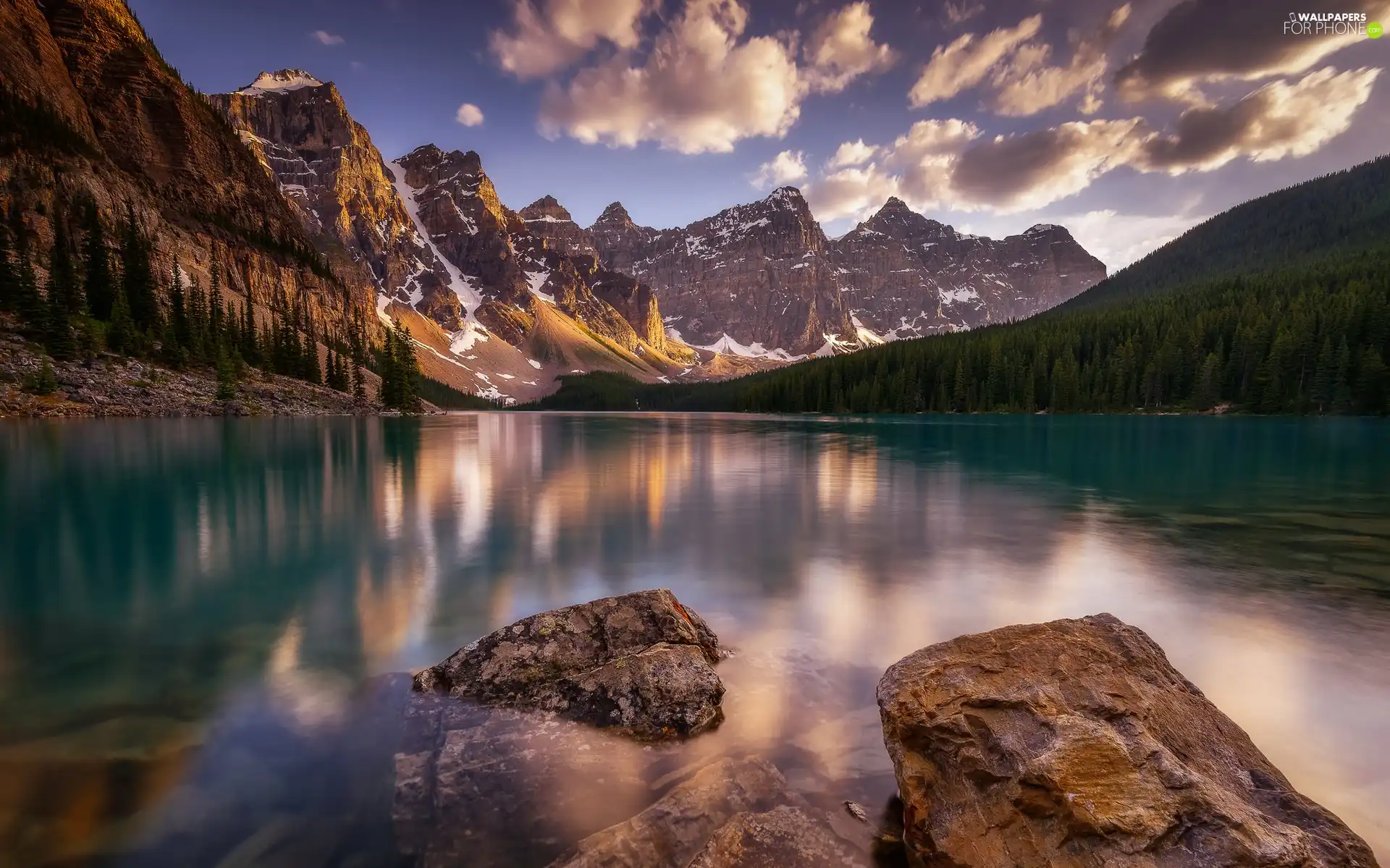 Mountains, Canada, clouds, reflection, Lake Moraine, Banff National Park