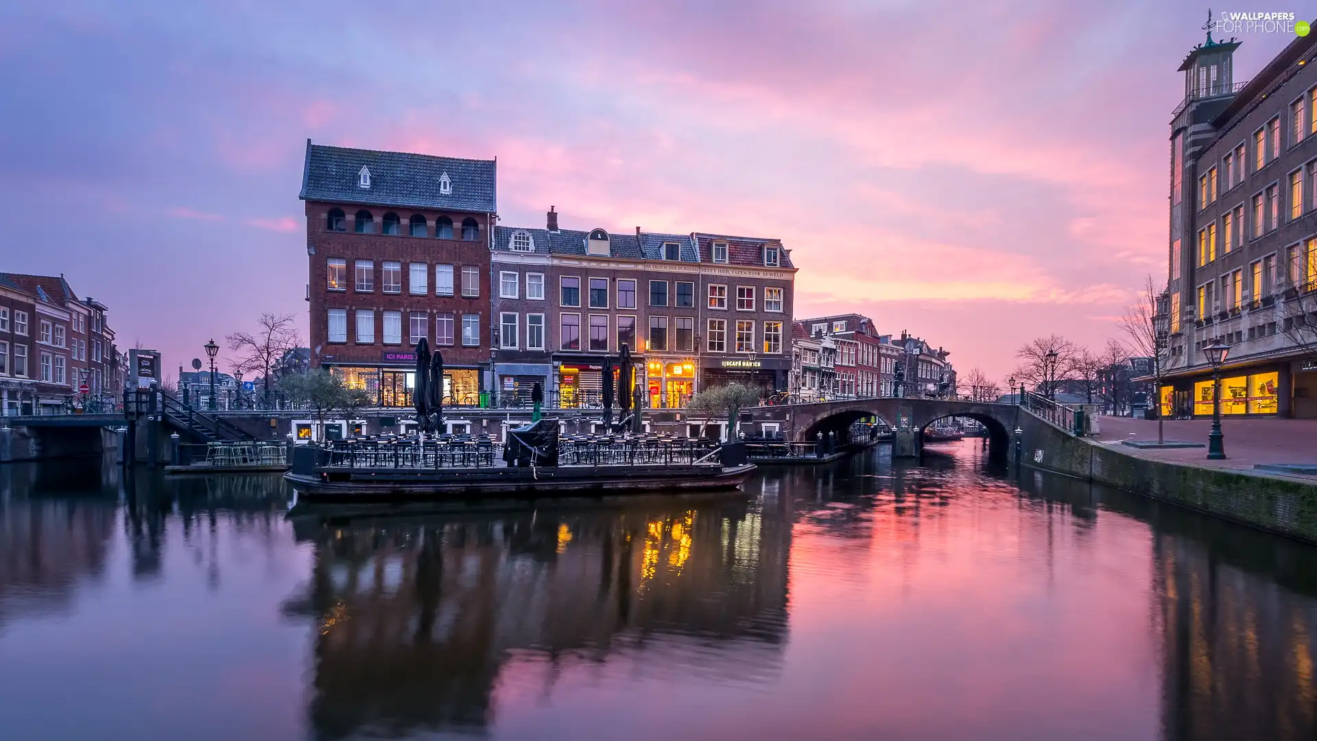 canal, morning, Amsterdam, Netherlands, bridge, Houses