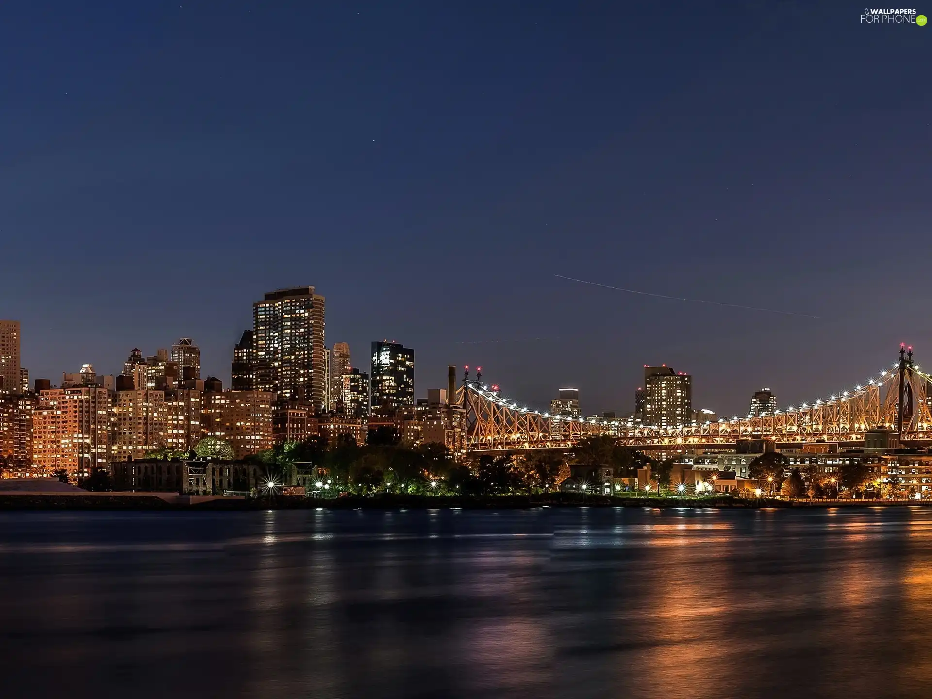 River, night, New York, Town
