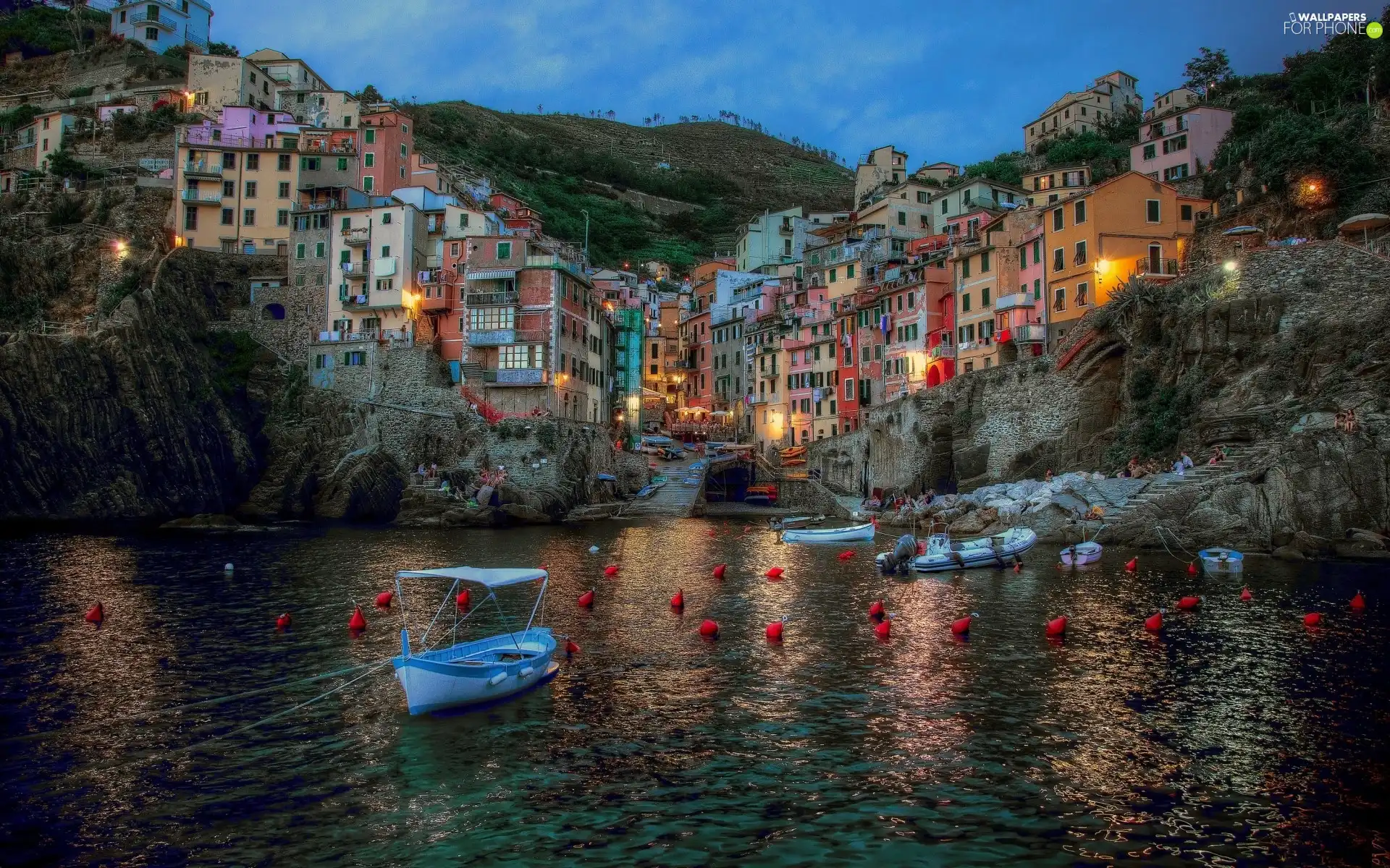 Amalfi, Boats, Night, Town