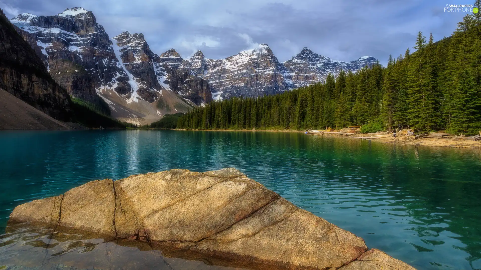 Mountains, Banff National Park, Valley of the Ten Peaks, Lake Moraine, Province of Alberta, Canada, trees, viewes, Rocks
