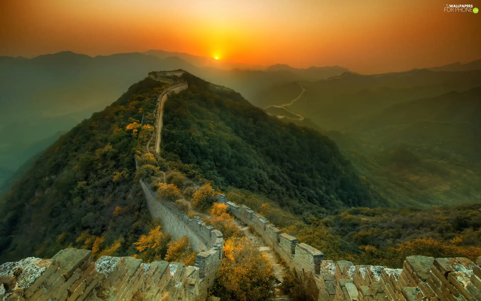 Wall of China, China, west, sun, mountains