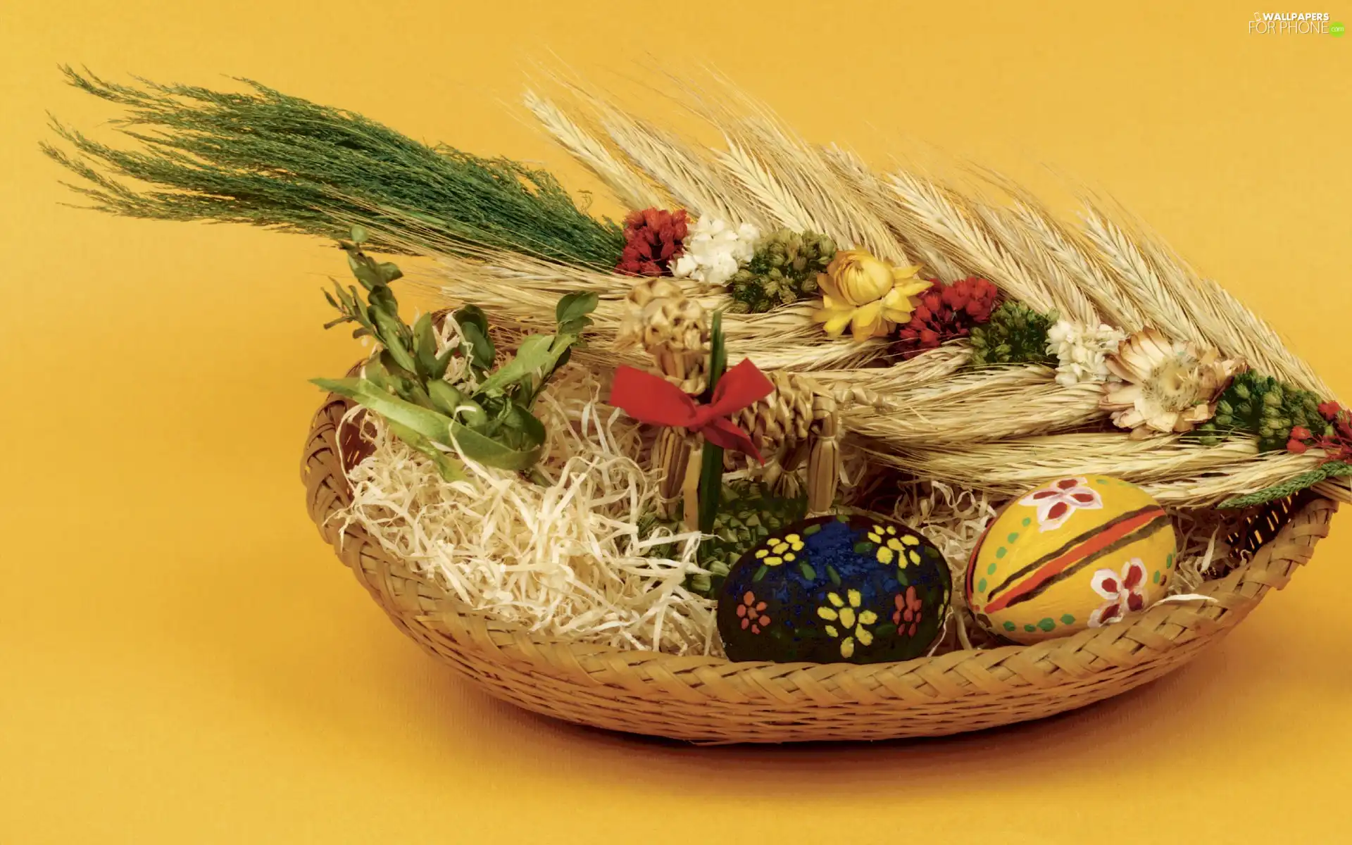 Palm, basket, eggs