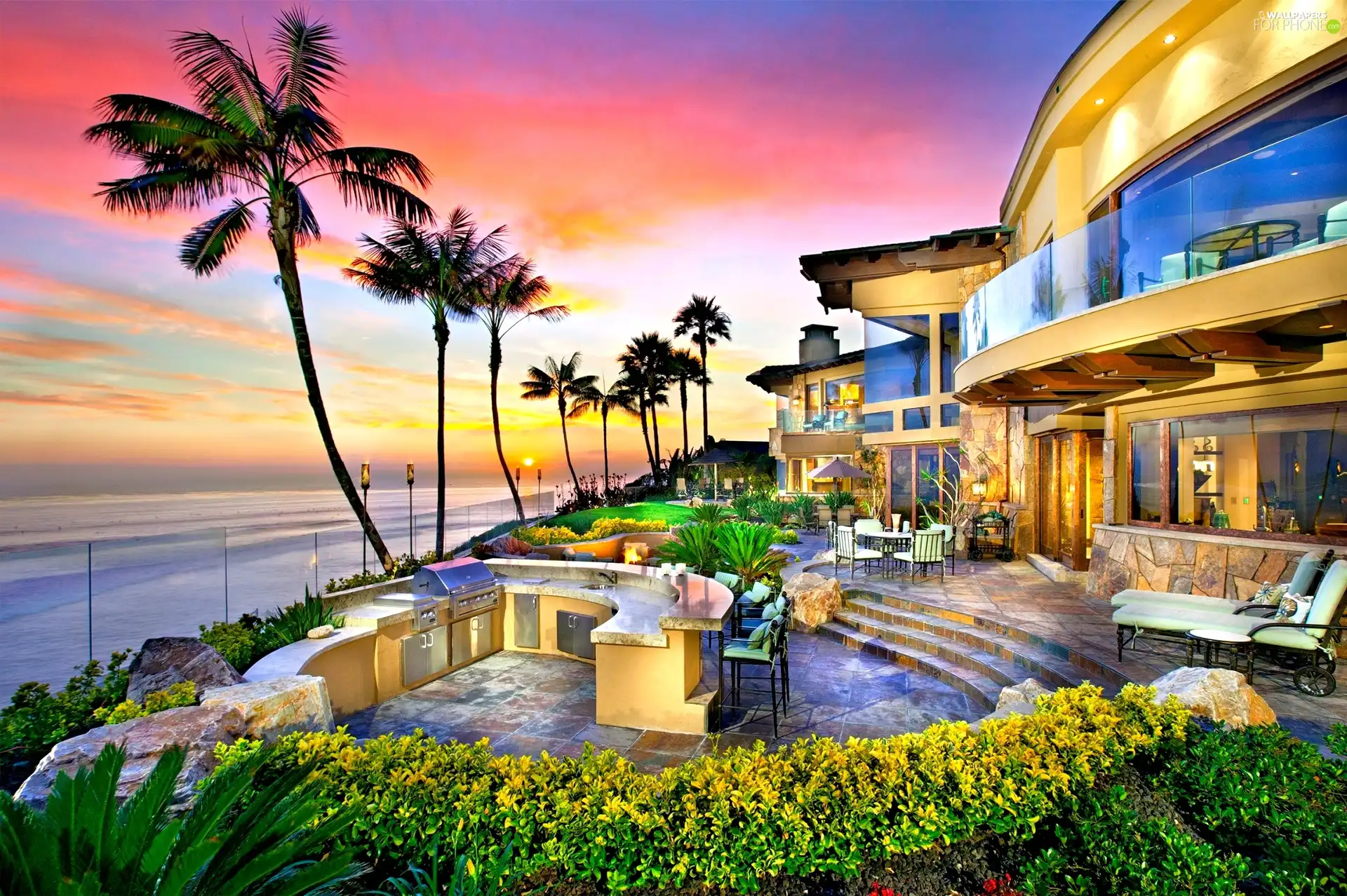 Palms, house, sea