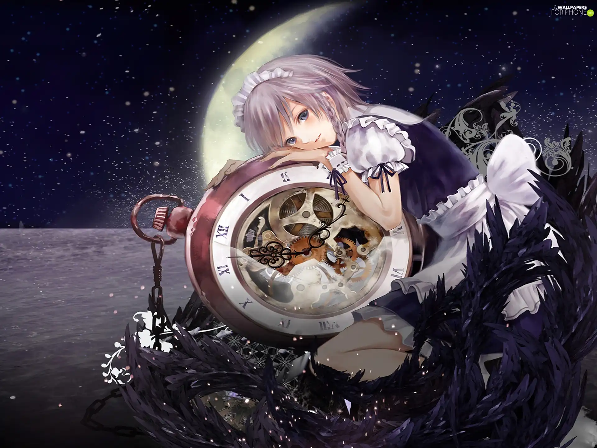 Planet, girl, Clock