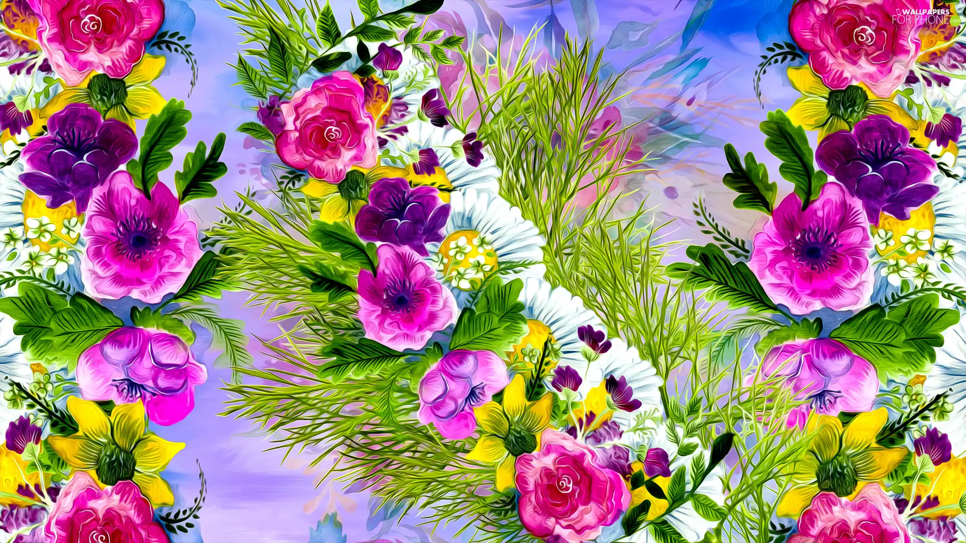 Pink, Flowers, graphics, purple