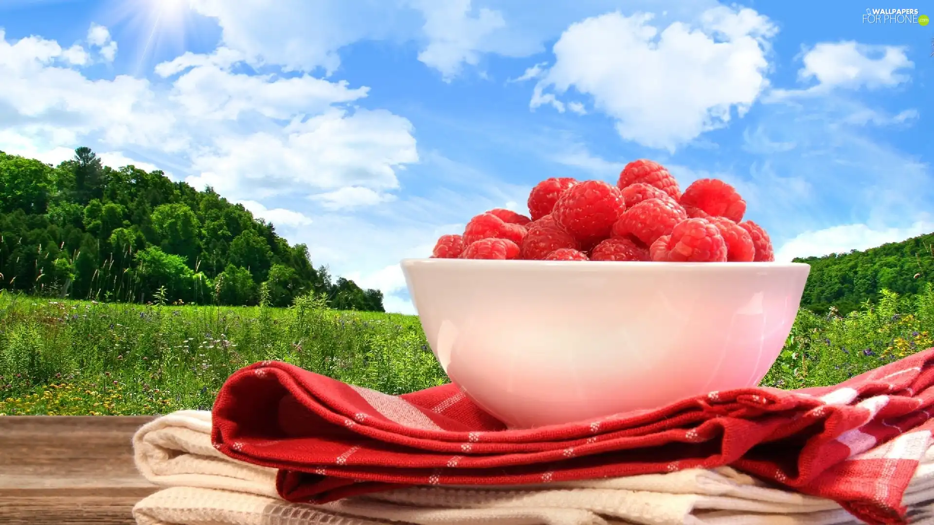 bowl, raspberries