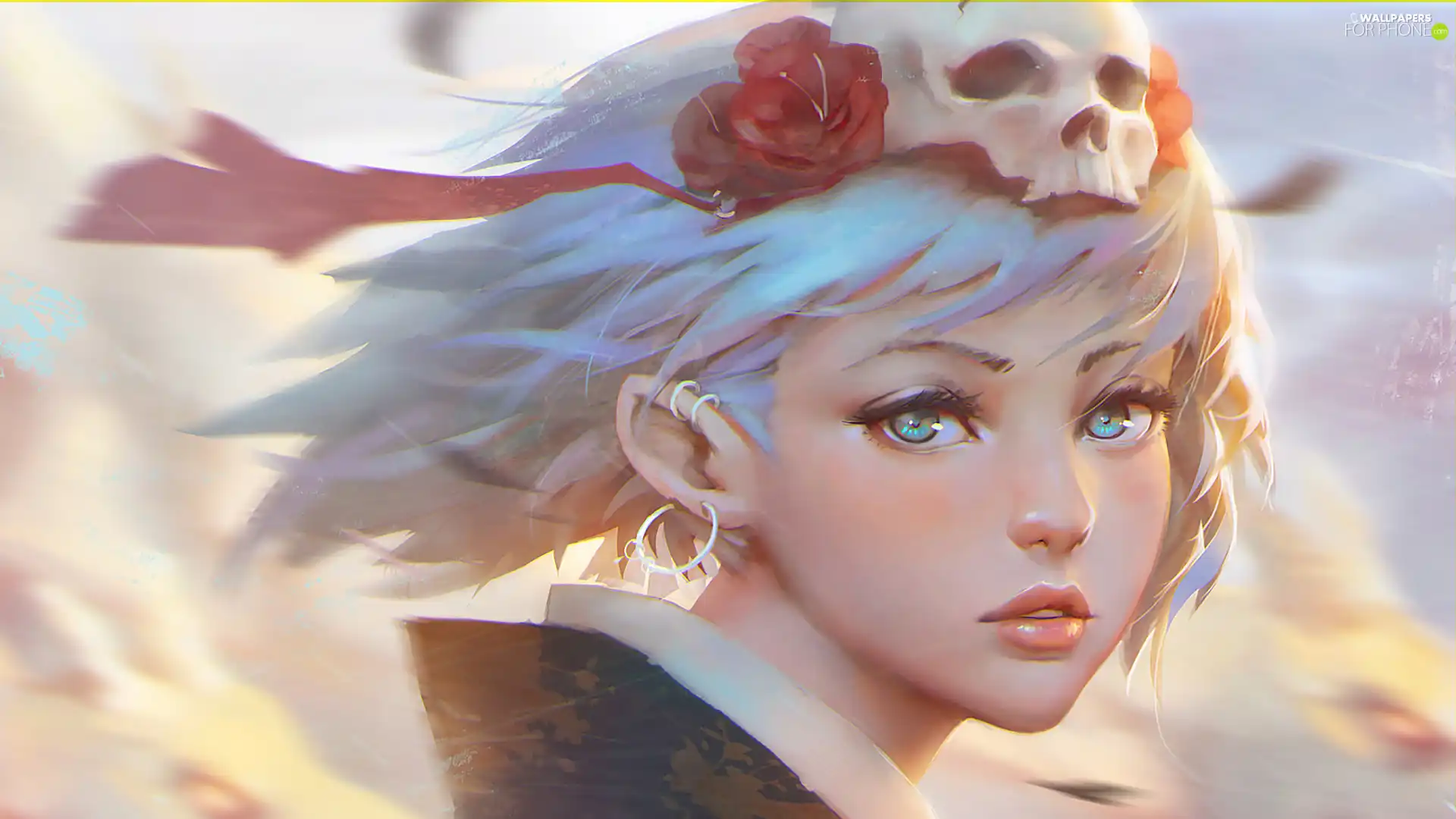 skull, rose, girl, elf, graphics